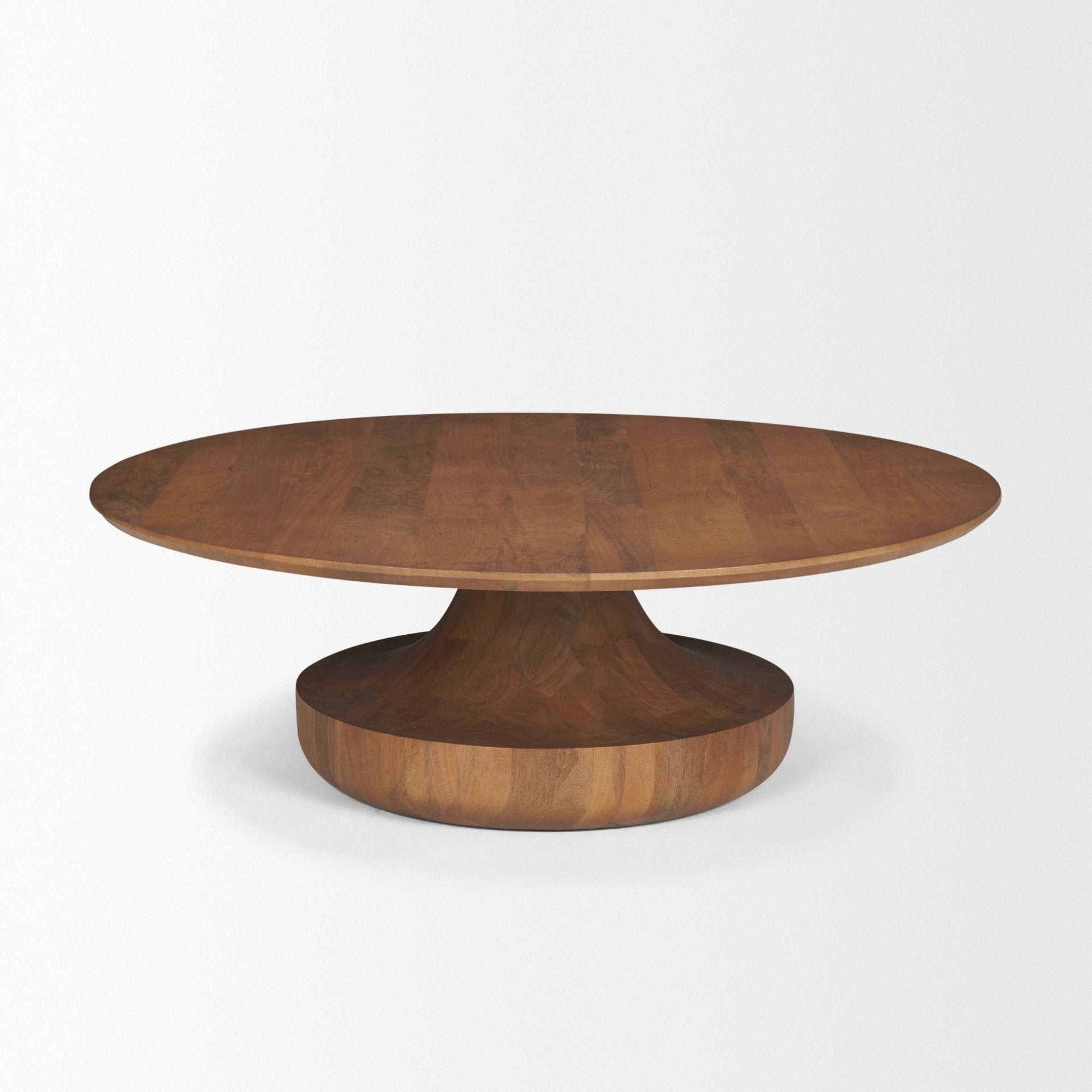 Arno Warm Mid - Brown Wood Sculptural Round Coffee Table - Dekor Butik