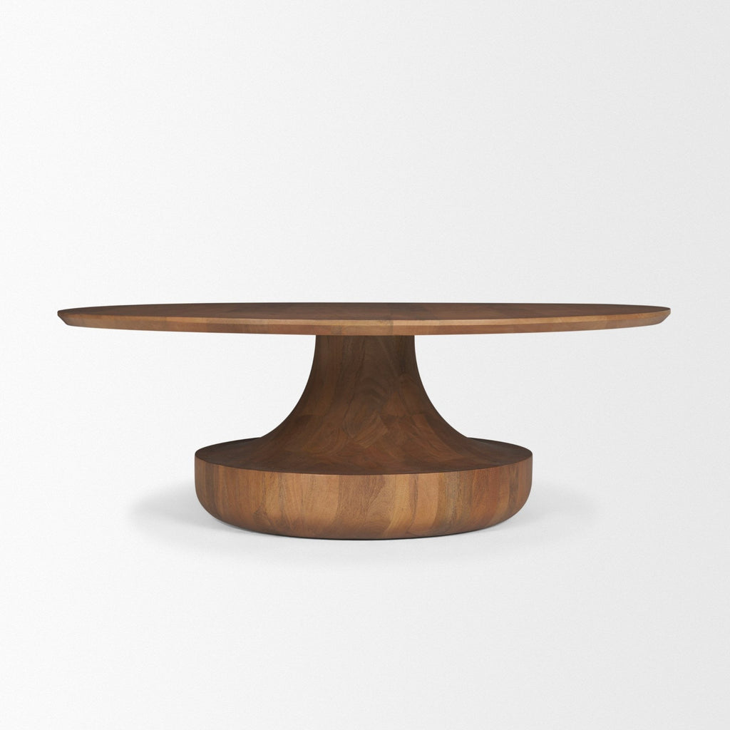 Arno Warm Mid - Brown Wood Sculptural Round Coffee Table - Dekor Butik