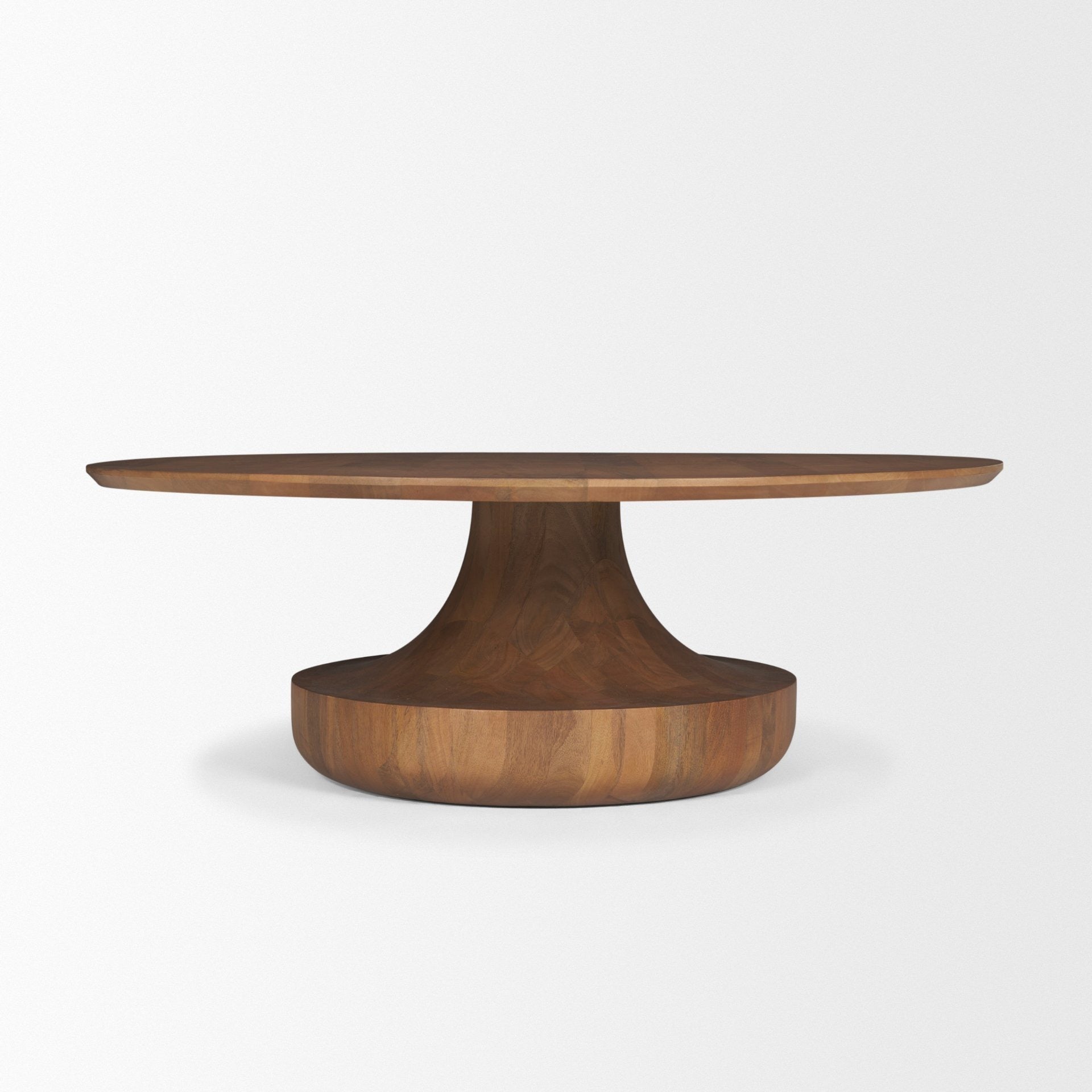 Arno Warm Mid - Brown Wood Sculptural Round Coffee Table - Dekor Butik