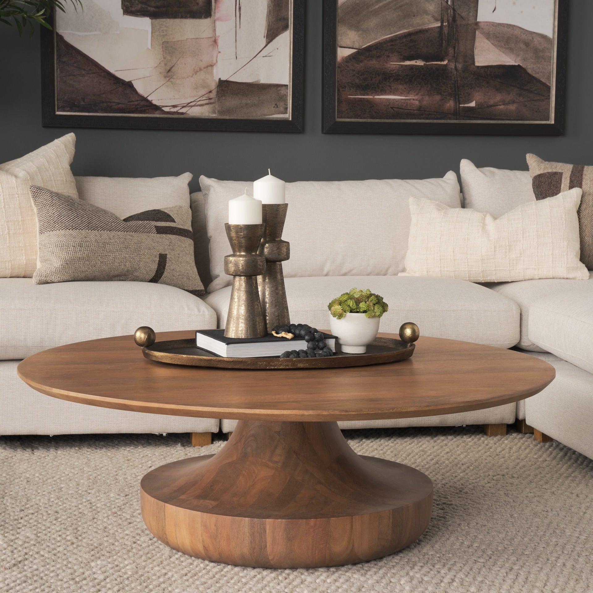 Arno Warm Mid - Brown Wood Sculptural Round Coffee Table - Dekor Butik