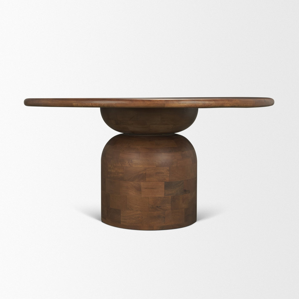 Atlas 60" Warm Mid - Brown Wood Stacked Pedestal Base Round Dining Table - Dekor Butik