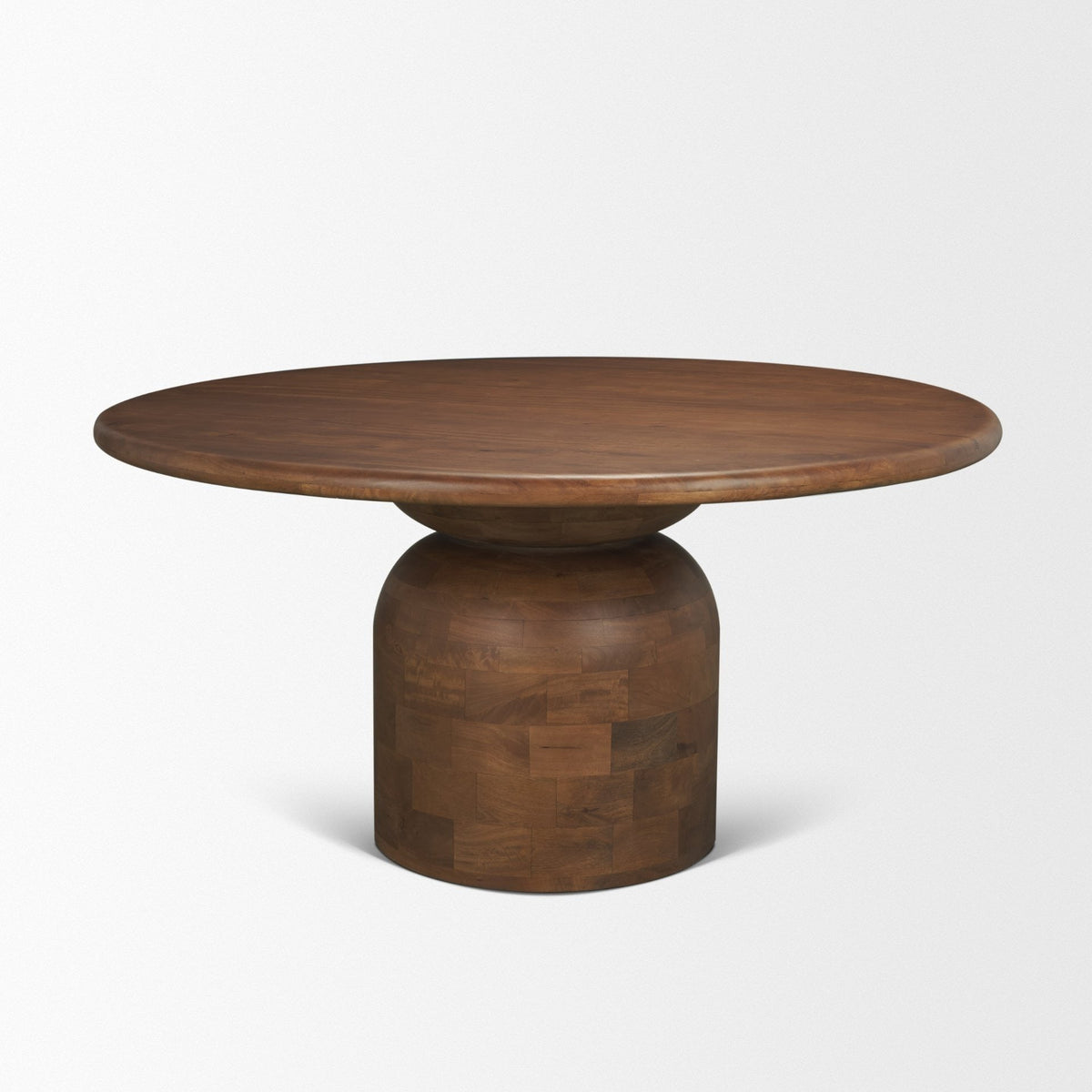 Atlas 60" Warm Mid - Brown Wood Stacked Pedestal Base Round Dining Table - Dekor Butik