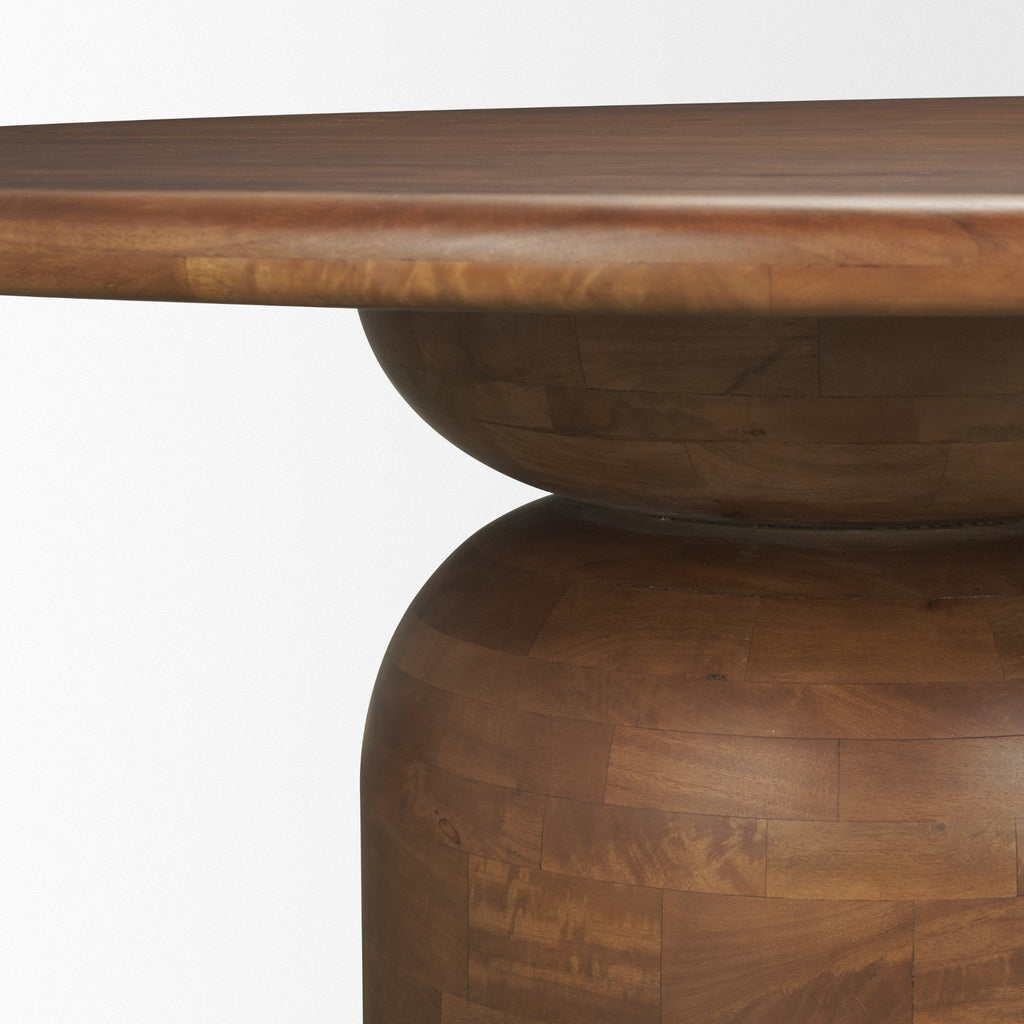 Atlas 60" Warm Mid - Brown Wood Stacked Pedestal Base Round Dining Table - Dekor Butik