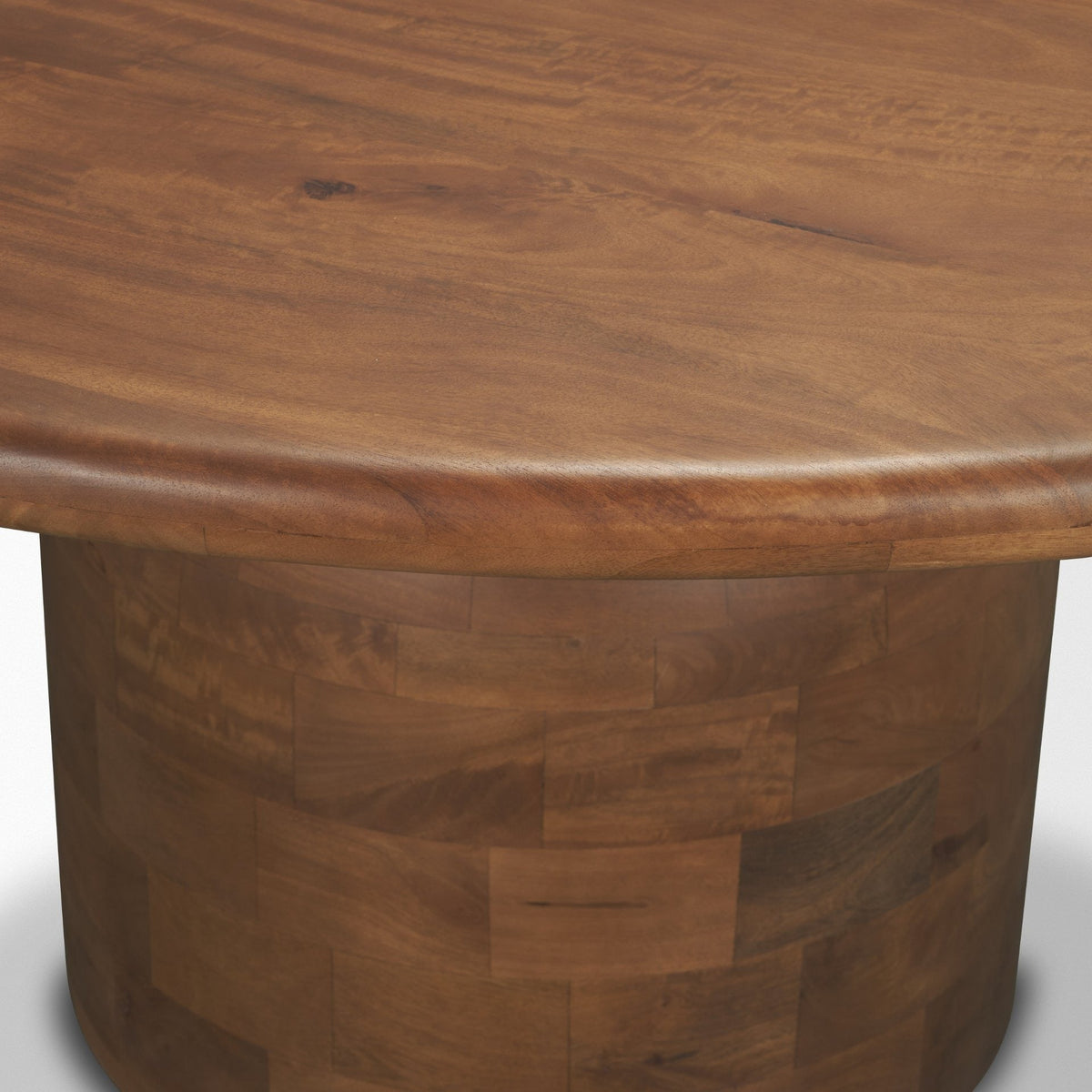 Atlas 60" Warm Mid - Brown Wood Stacked Pedestal Base Round Dining Table - Dekor Butik
