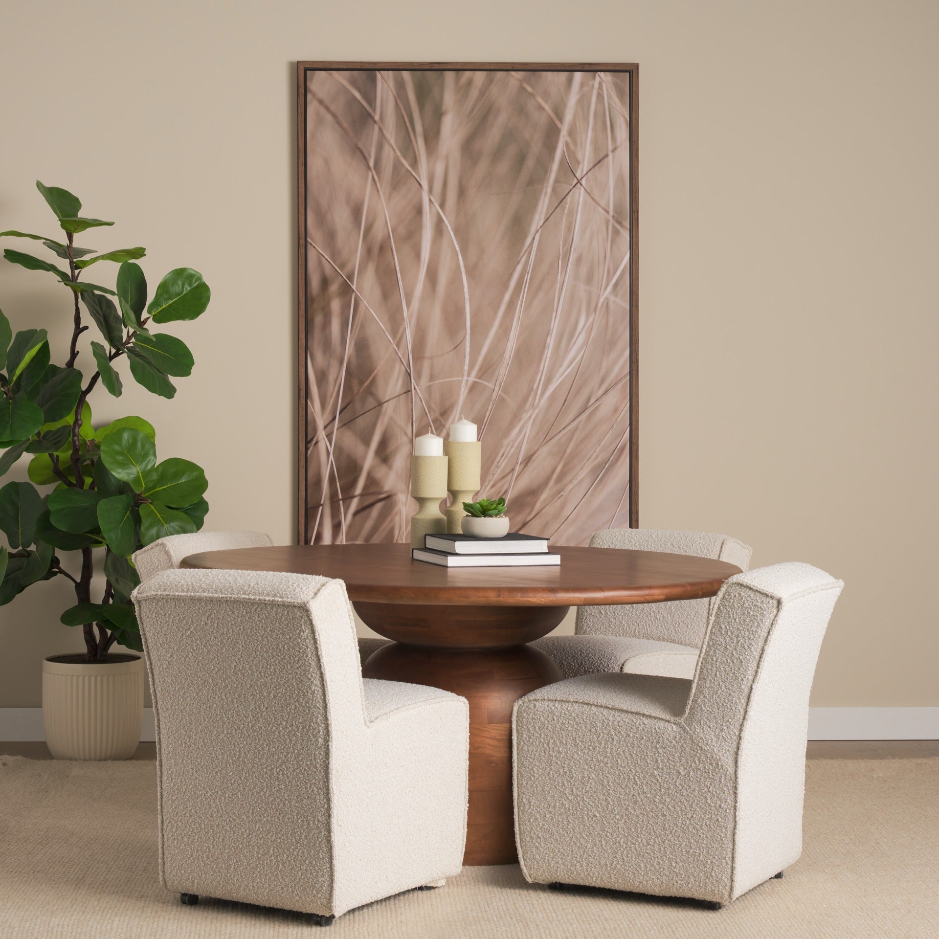 Atlas 60" Warm Mid - Brown Wood Stacked Pedestal Base Round Dining Table - Dekor Butik