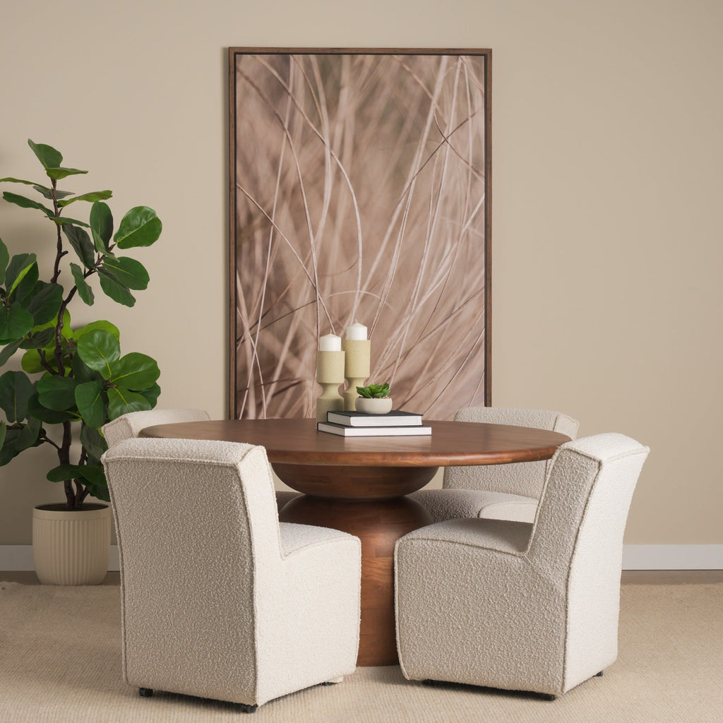 Atlas 60" Warm Mid - Brown Wood Stacked Pedestal Base Round Dining Table - Dekor Butik