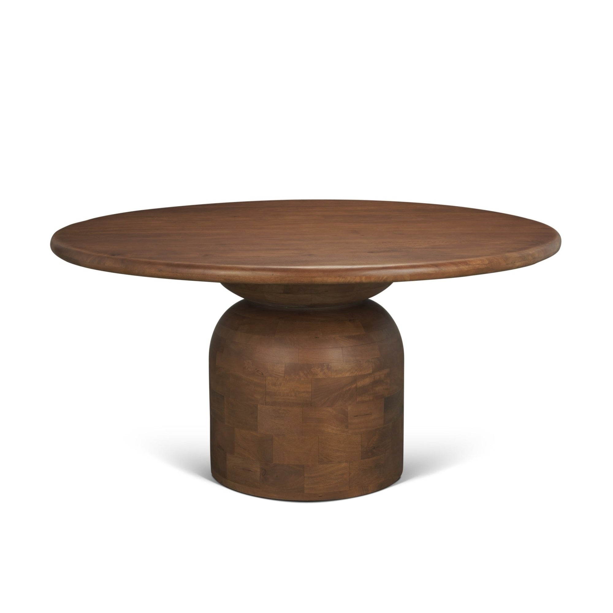 Atlas 60" Warm Mid - Brown Wood Stacked Pedestal Base Round Dining Table - Dekor Butik