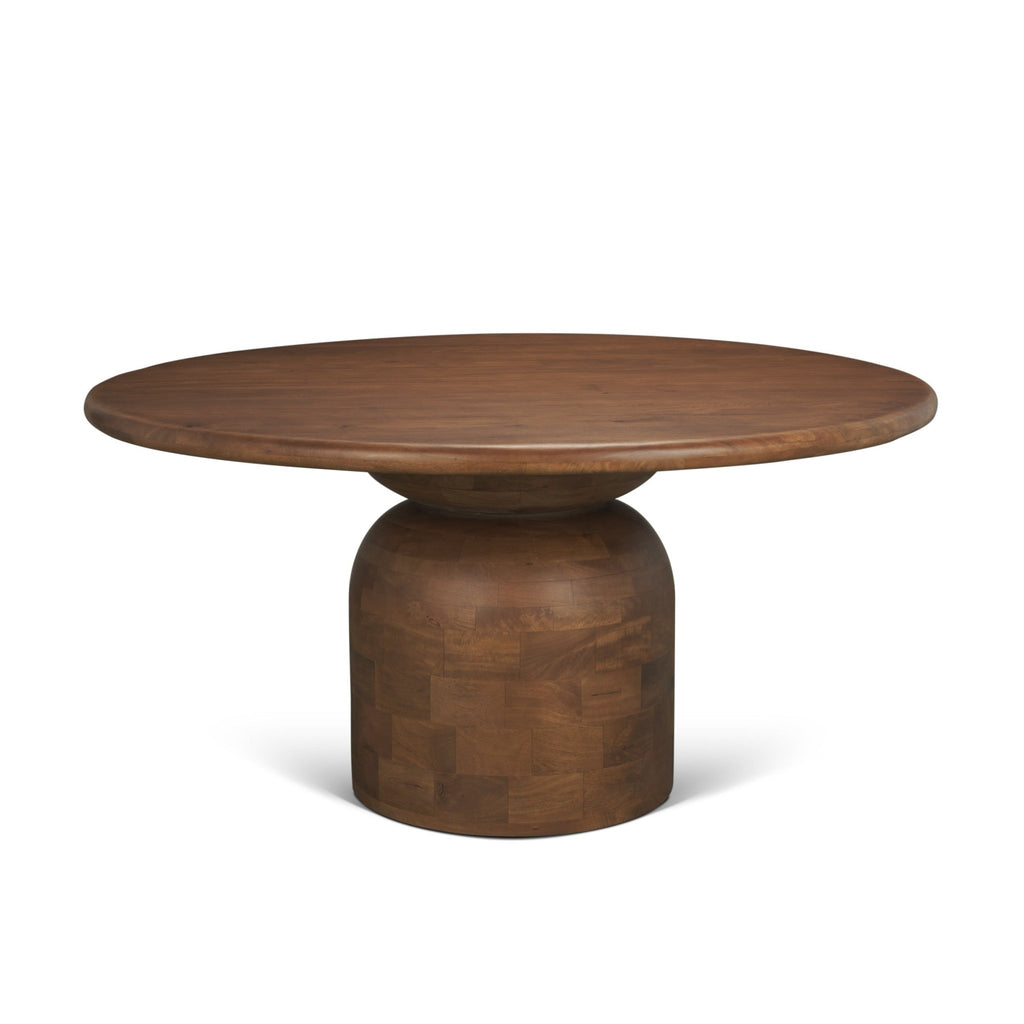Atlas 60" Warm Mid - Brown Wood Stacked Pedestal Base Round Dining Table - Dekor Butik