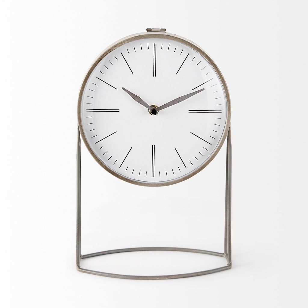 Aurus Matte Gray Metal Table Clock - Dekor Butik