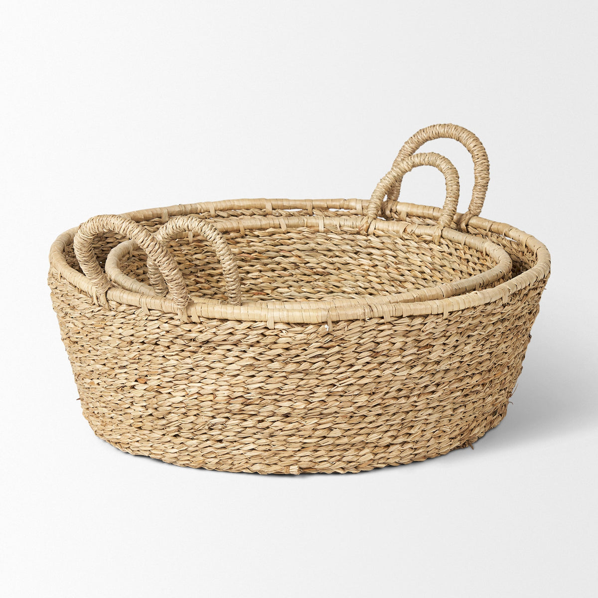 Ayanna Set of 2 Deep Nesting Seagrass Baskets w/ Handles - Dekor Butik