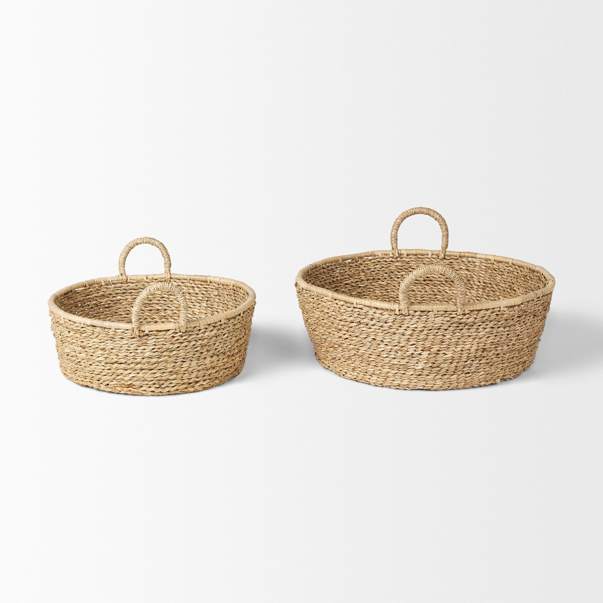 Ayanna Set of 2 Deep Nesting Seagrass Baskets w/ Handles - Dekor Butik