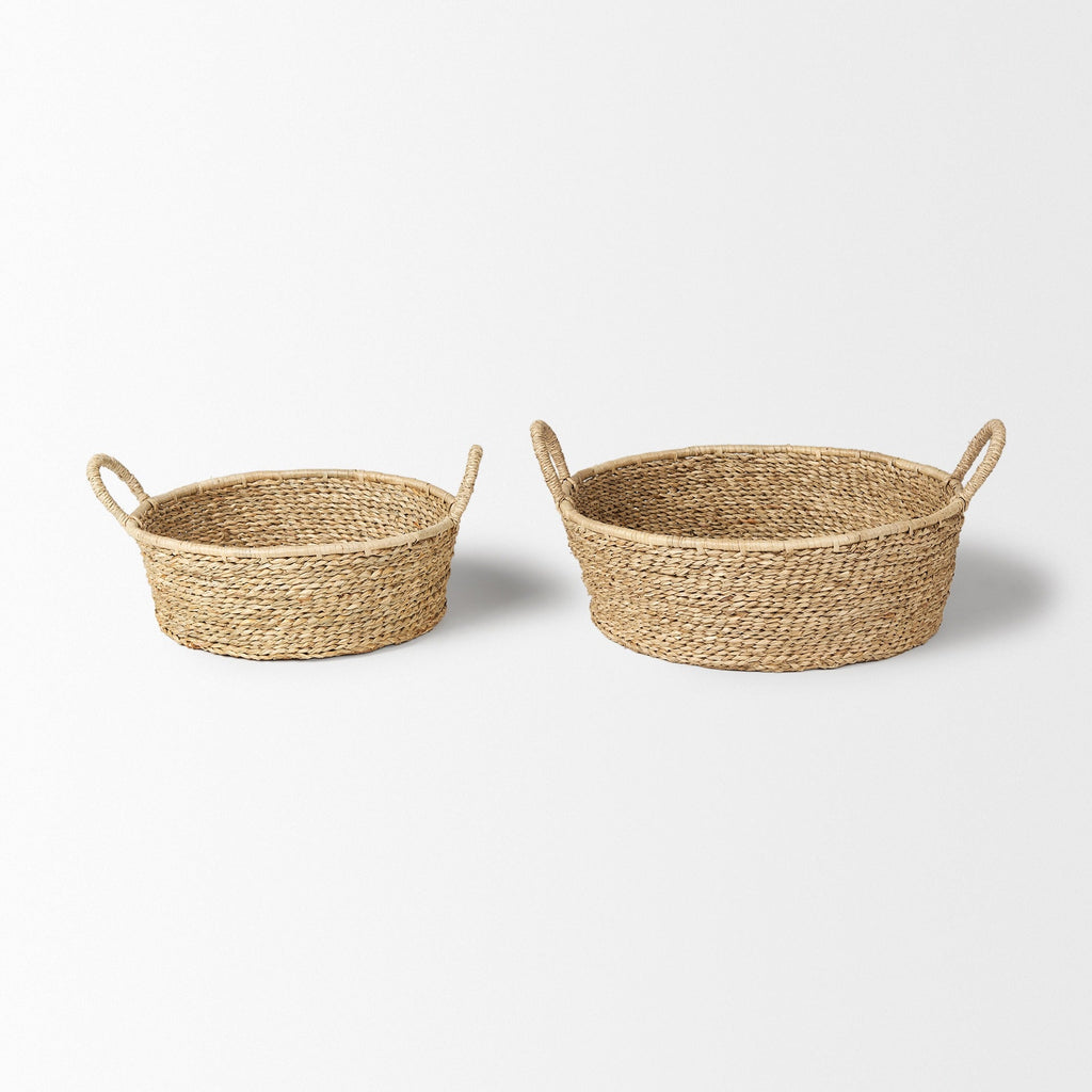 Ayanna Set of 2 Deep Nesting Seagrass Baskets w/ Handles - Dekor Butik
