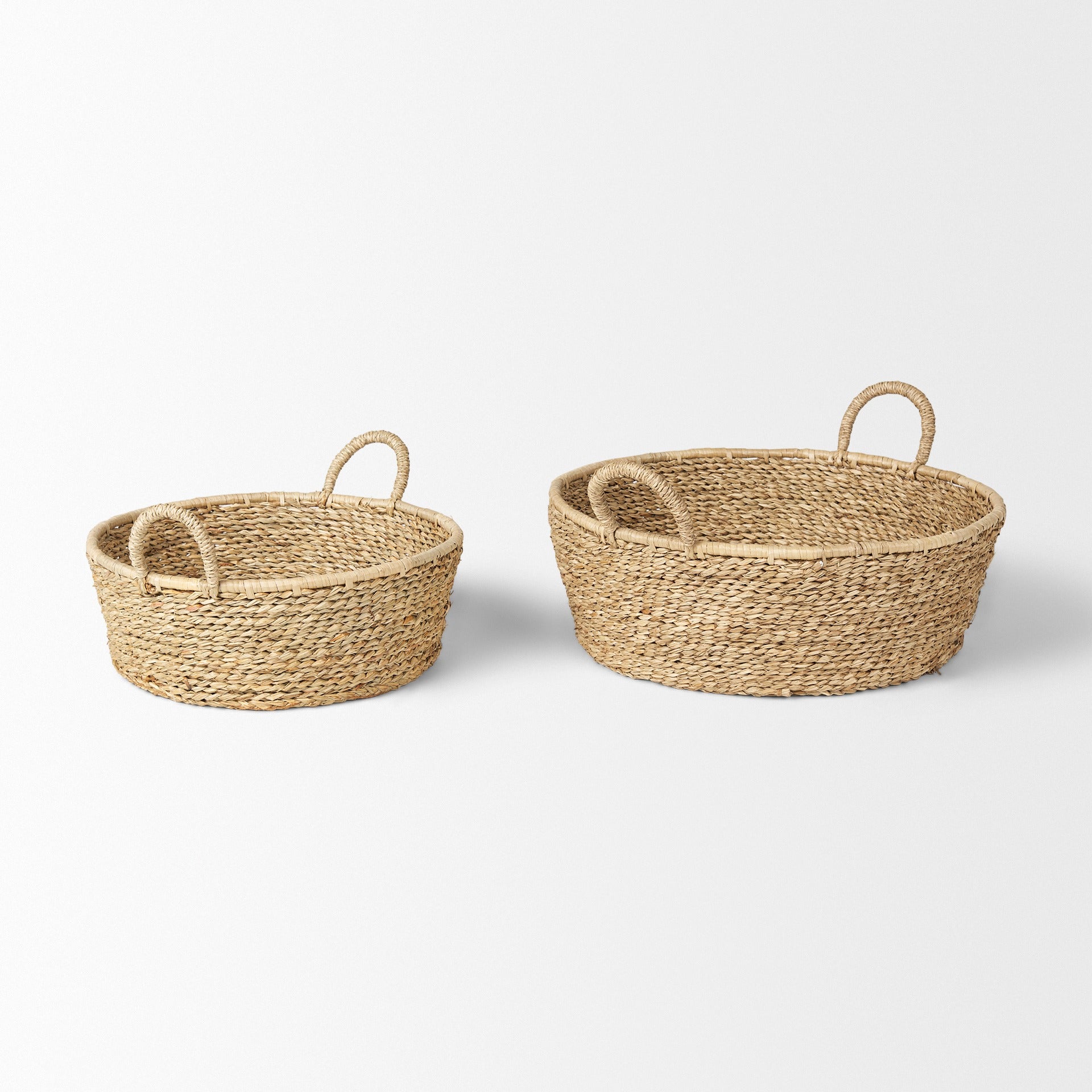 Ayanna Set of 2 Deep Nesting Seagrass Baskets w/ Handles - Dekor Butik