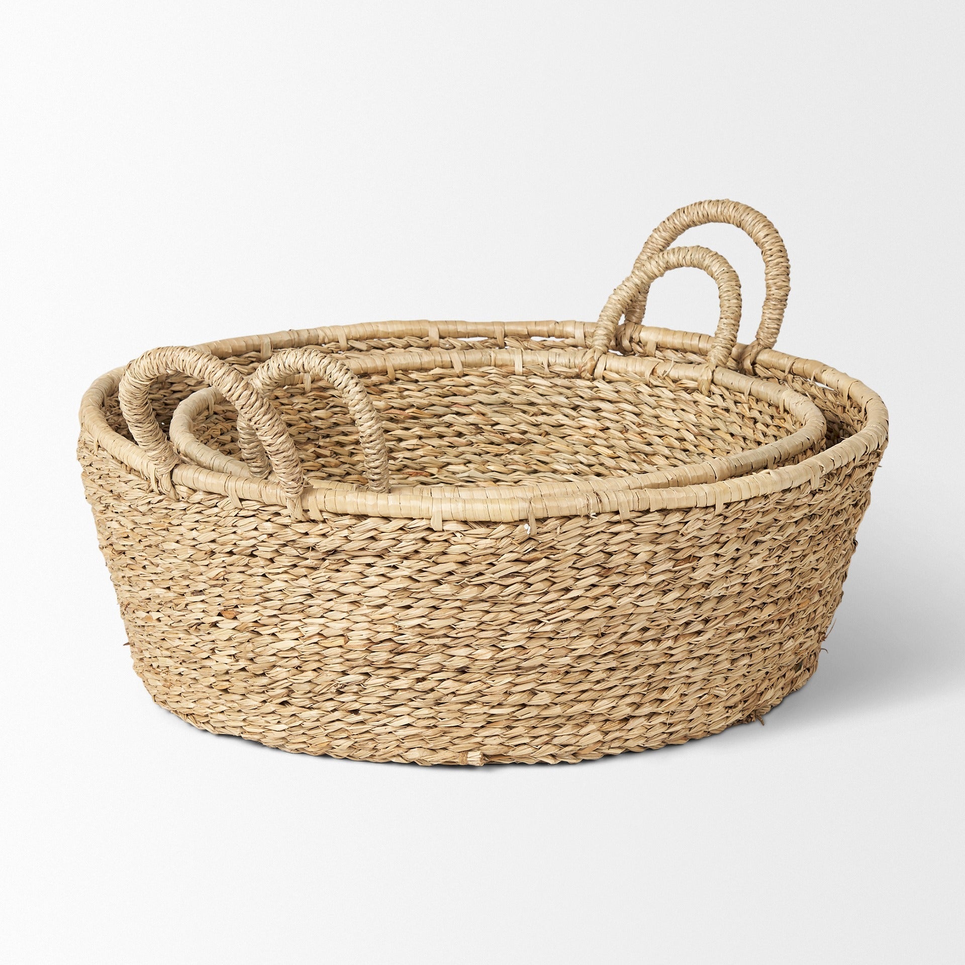Ayanna Set of 2 Deep Nesting Seagrass Baskets w/ Handles - Dekor Butik