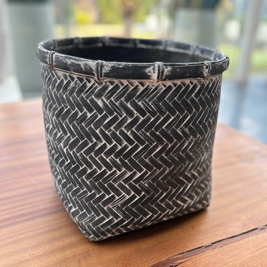 Bamboo Indoor Basket Pot –Grey Wash - Dekor Butik