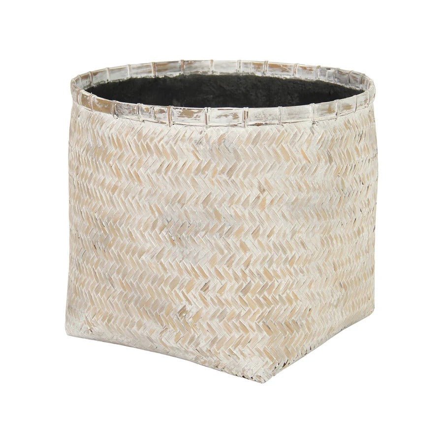 Bamboo Indoor Basket Pot – White Wash - Dekor Butik