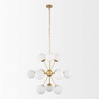 Barbara Brushed Gold Metal w/ Frosted Glass Globes 11 - Light Chandelier - Dekor Butik