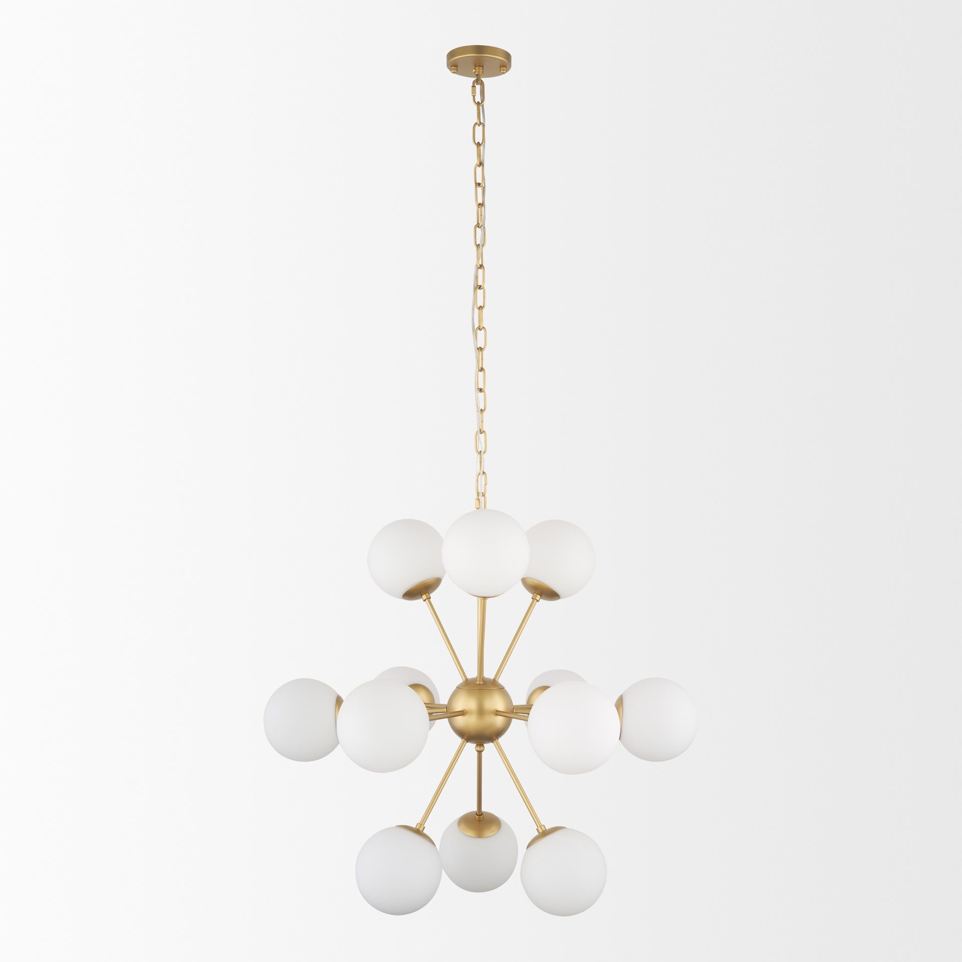 Barbara Brushed Gold Metal w/ Frosted Glass Globes 11 - Light Chandelier - Dekor Butik