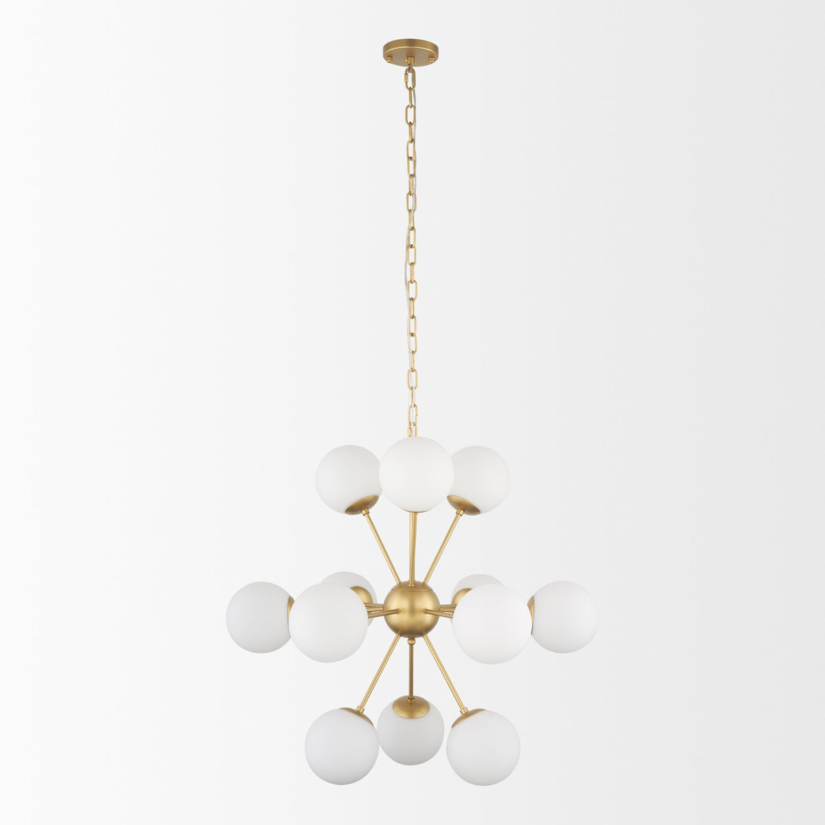 Barbara Brushed Gold Metal w/ Frosted Glass Globes 11 - Light Chandelier - Dekor Butik