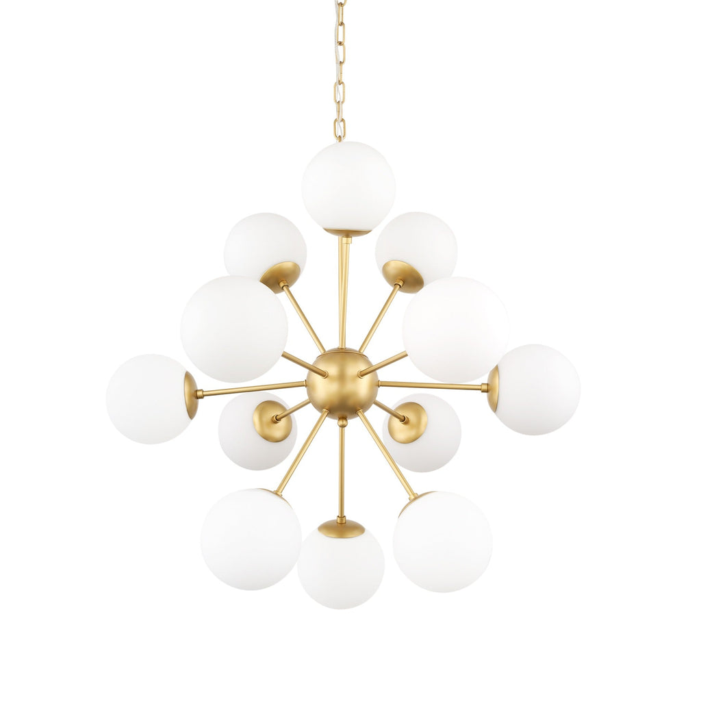Barbara Brushed Gold Metal w/ Frosted Glass Globes 11 - Light Chandelier - Dekor Butik