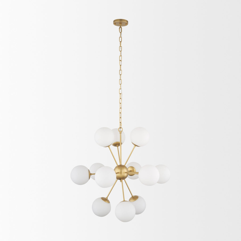 Barbara Brushed Gold Metal w/ Frosted Glass Globes 11 - Light Chandelier - Dekor Butik