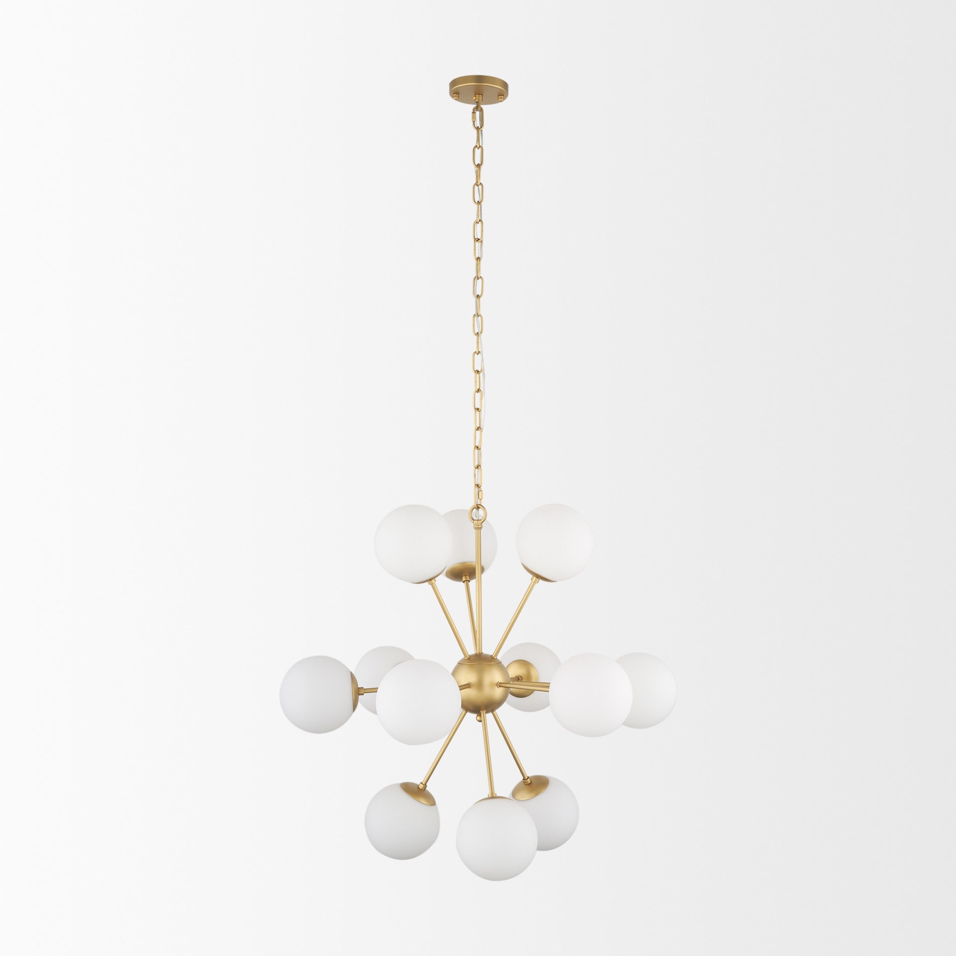 Barbara Brushed Gold Metal w/ Frosted Glass Globes 11 - Light Chandelier - Dekor Butik