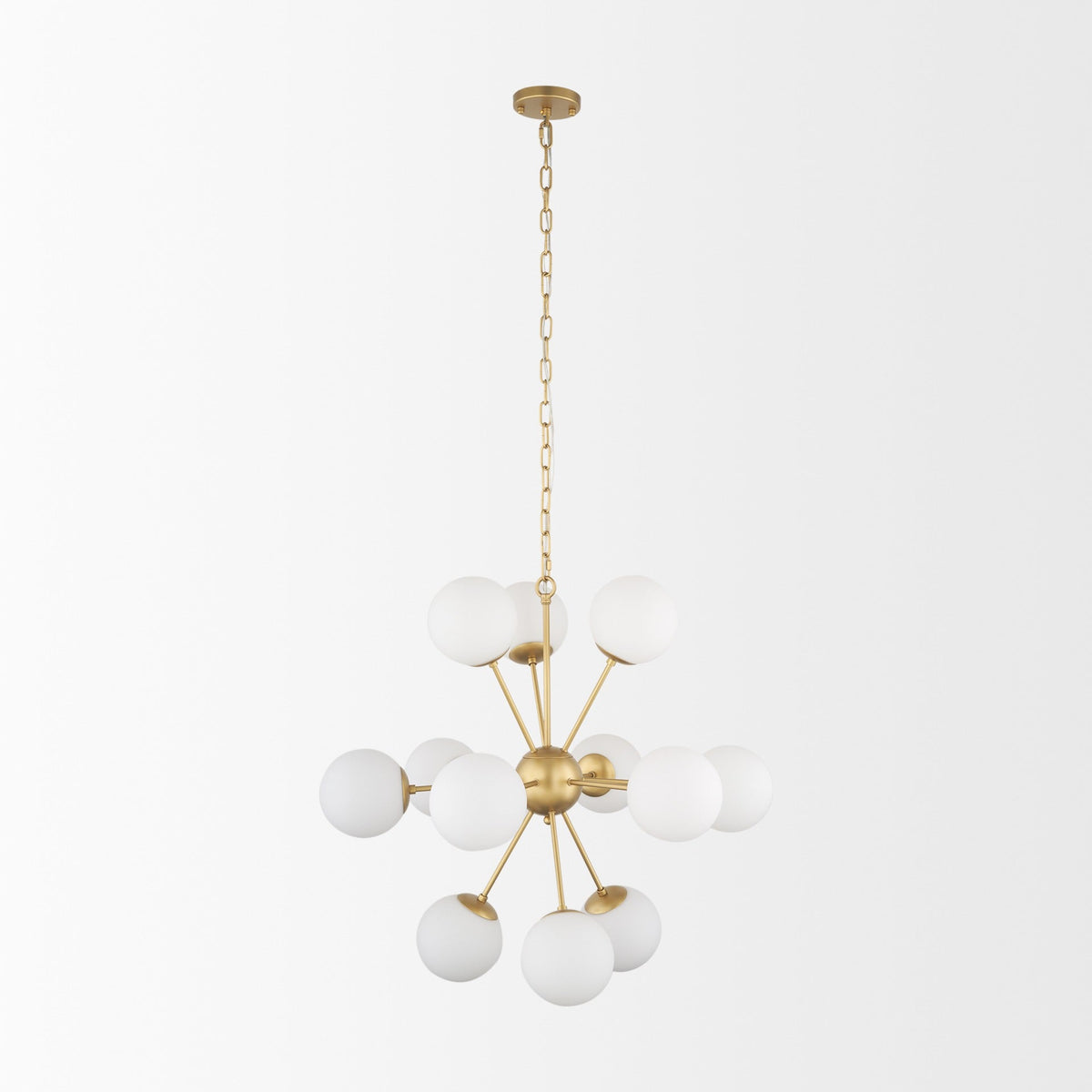 Barbara Brushed Gold Metal w/ Frosted Glass Globes 11 - Light Chandelier - Dekor Butik