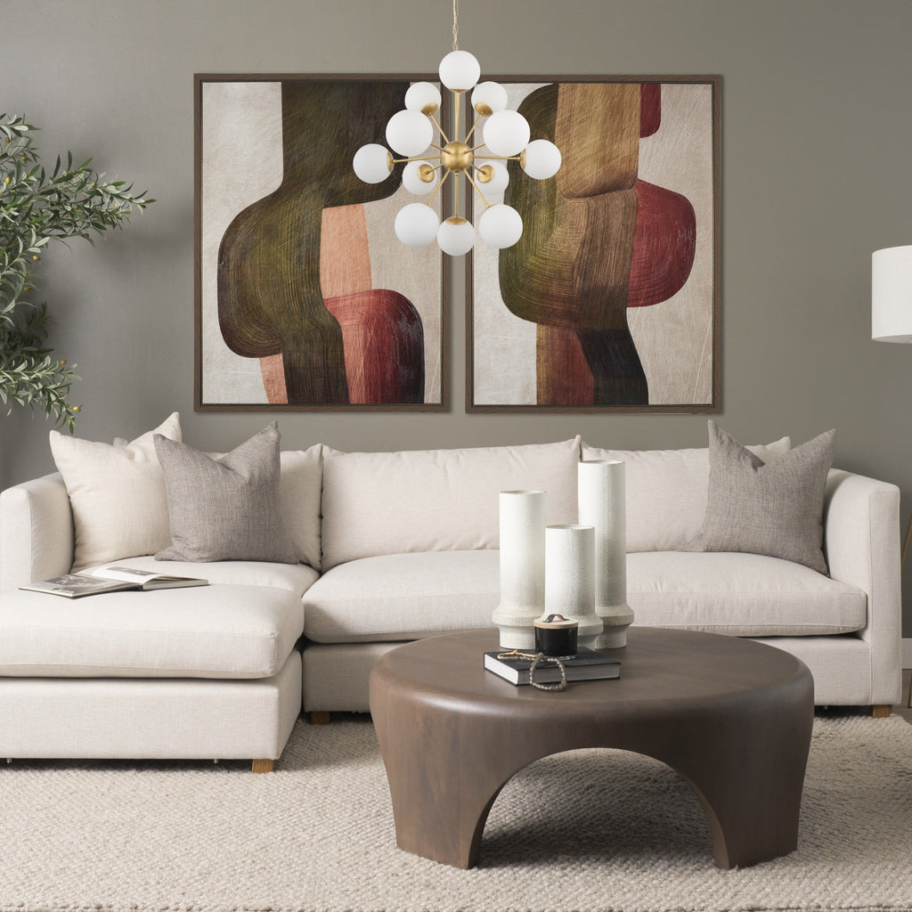 Barbara Brushed Gold Metal w/ Frosted Glass Globes 11 - Light Chandelier - Dekor Butik