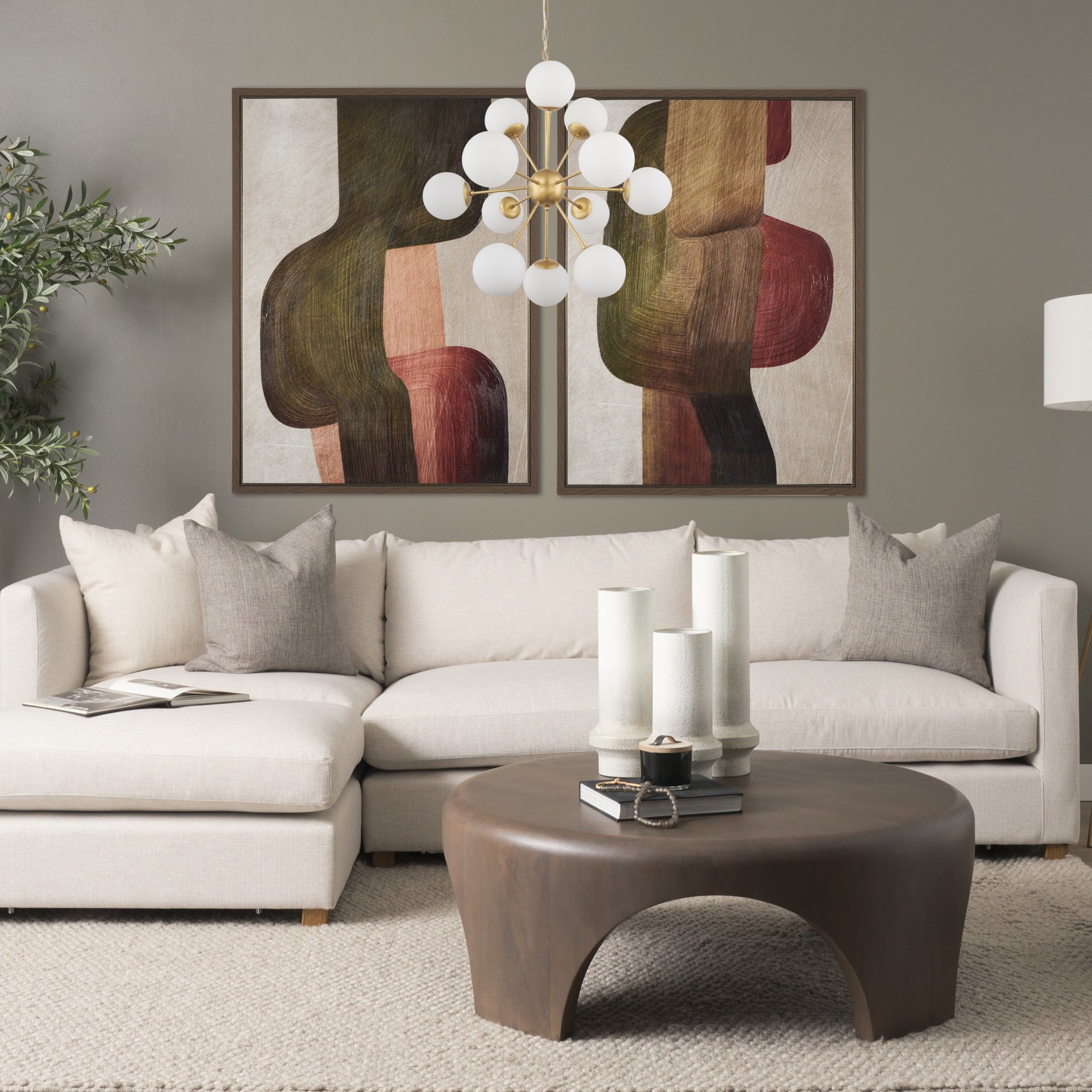 Barbara Brushed Gold Metal w/ Frosted Glass Globes 11 - Light Chandelier - Dekor Butik
