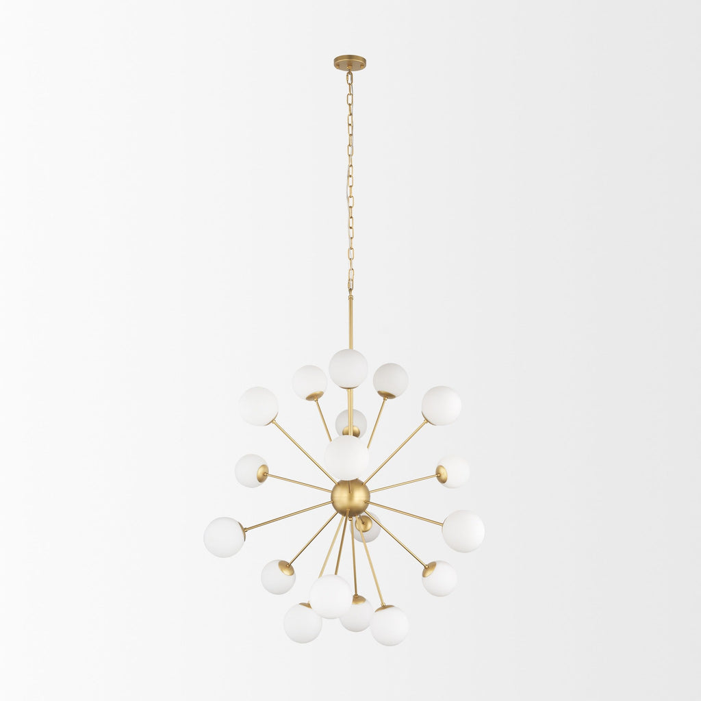 Barbara Brushed Gold Metal w/ Frosted Glass Globes 18 - Light Chandelier - Dekor Butik