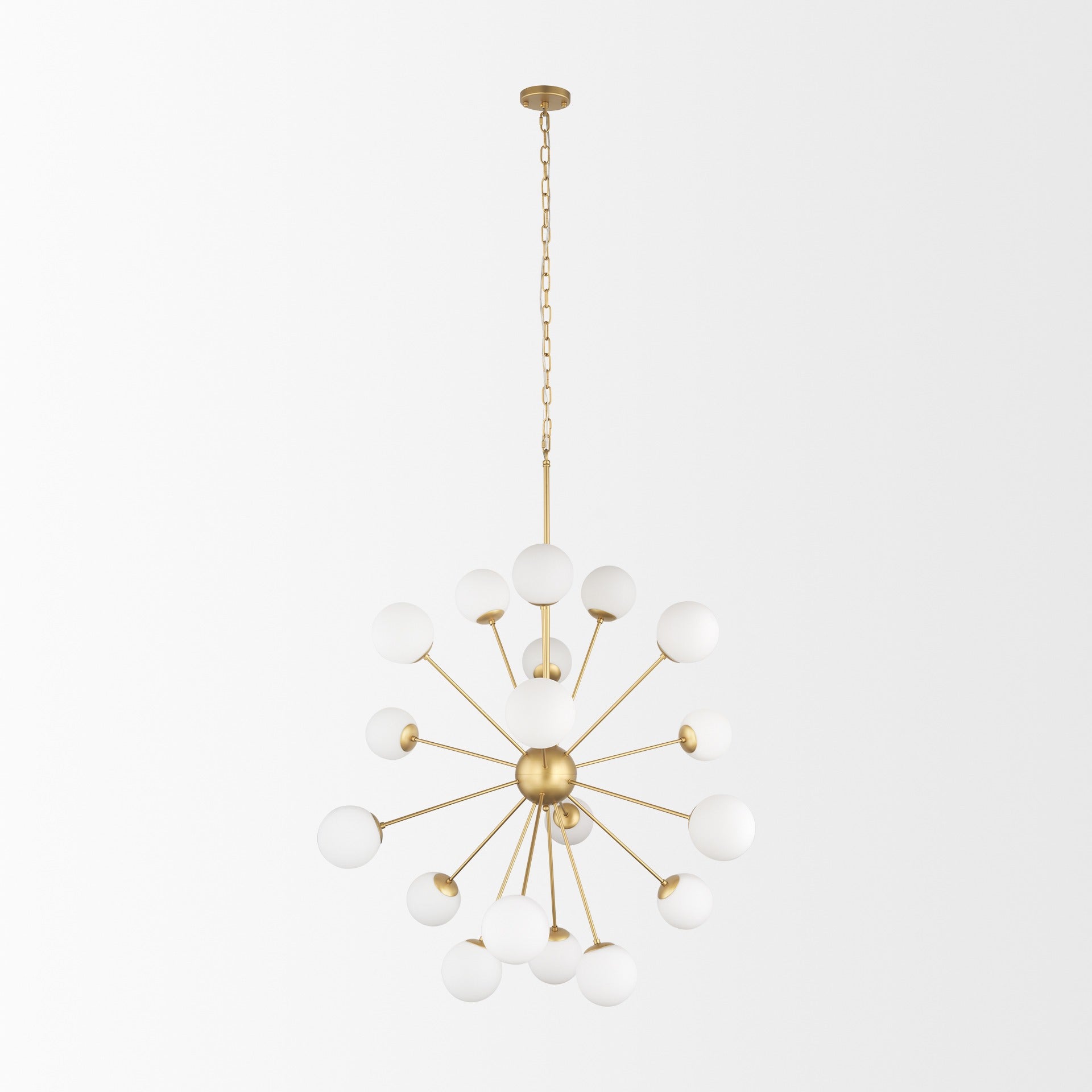 Barbara Brushed Gold Metal w/ Frosted Glass Globes 18 - Light Chandelier - Dekor Butik