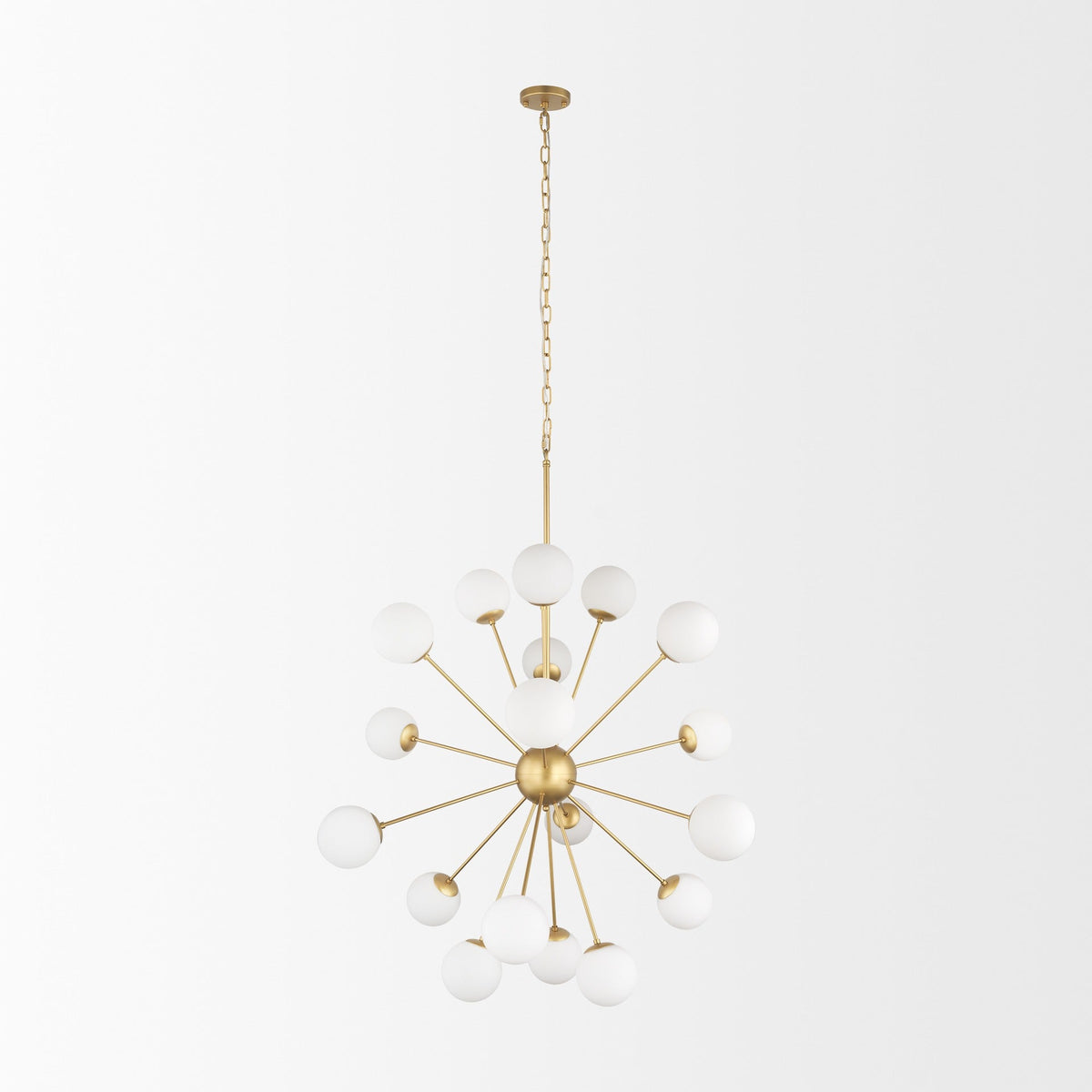 Barbara Brushed Gold Metal w/ Frosted Glass Globes 18 - Light Chandelier - Dekor Butik