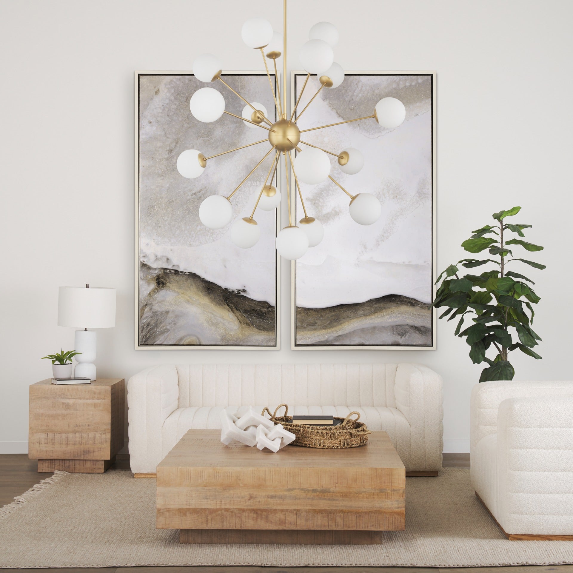 Barbara Brushed Gold Metal w/ Frosted Glass Globes 18 - Light Chandelier - Dekor Butik