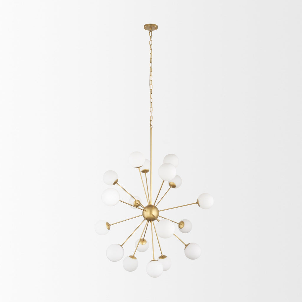 Barbara Brushed Gold Metal w/ Frosted Glass Globes 18 - Light Chandelier - Dekor Butik