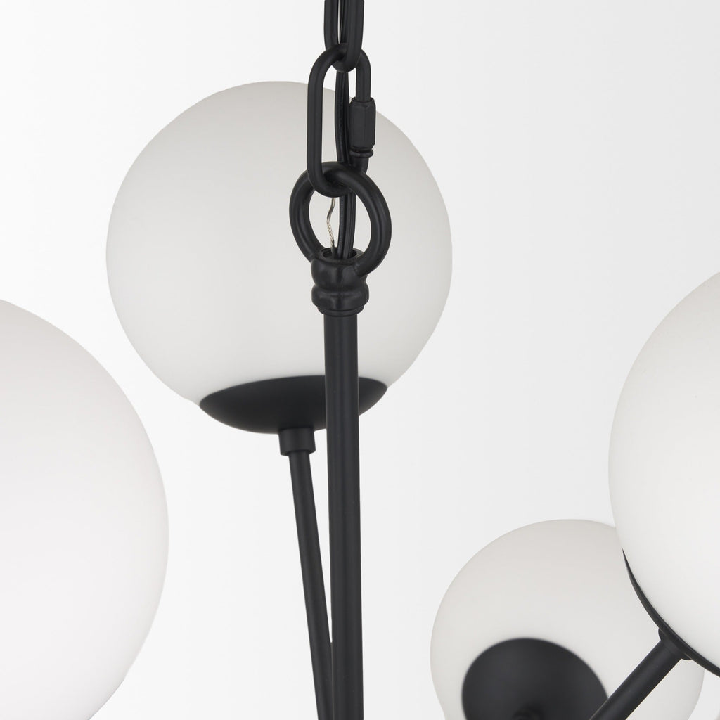 Barbara Matte Black Metal w/ Frosted Glass Globes 11 - Light Chandelier - Dekor Butik