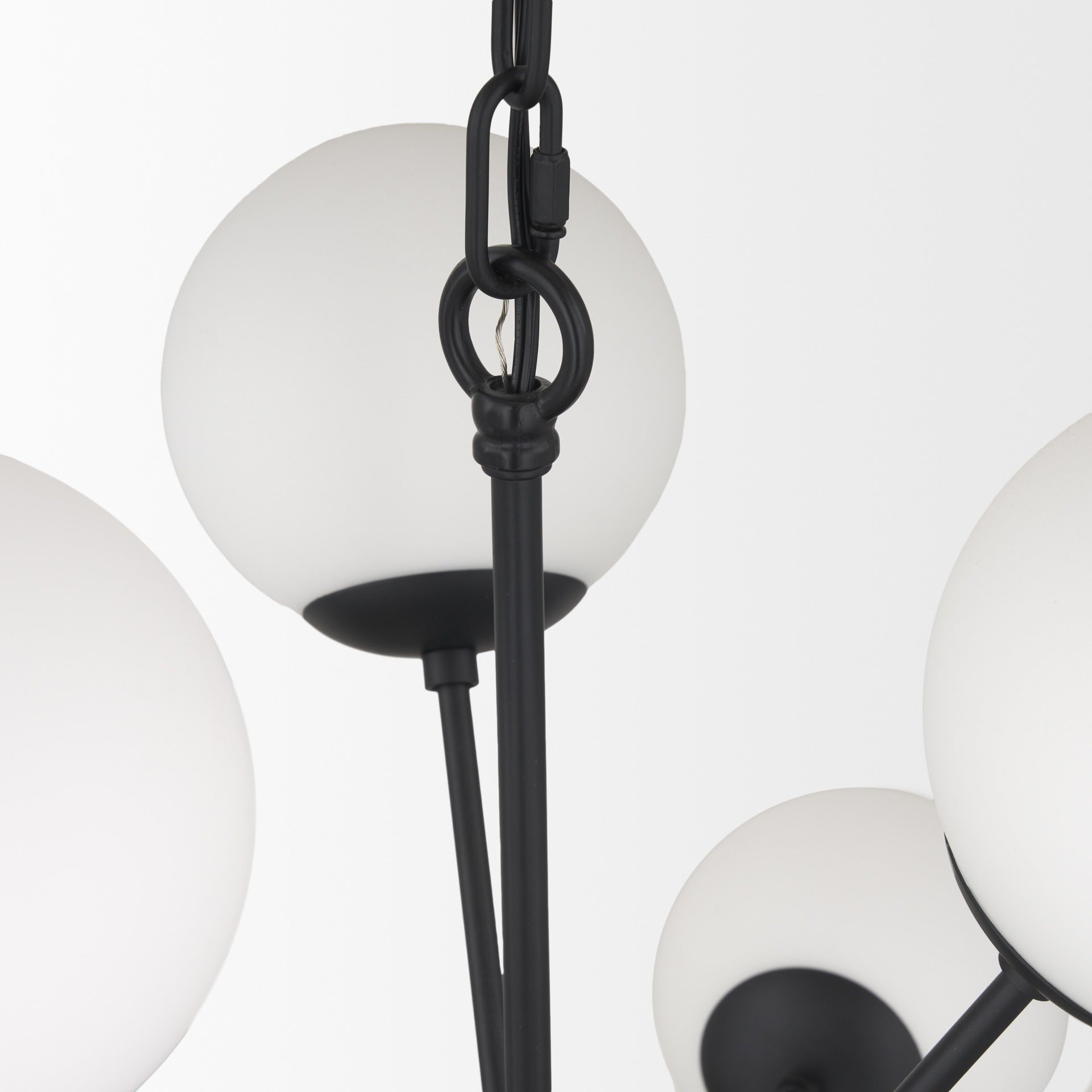 Barbara Matte Black Metal w/ Frosted Glass Globes 11 - Light Chandelier - Dekor Butik