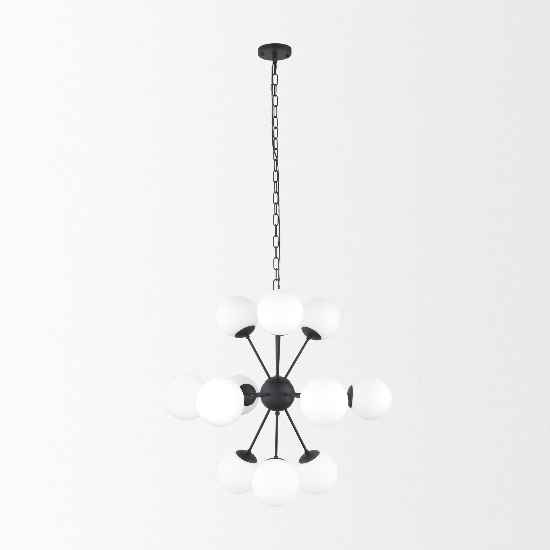 Barbara Matte Black Metal w/ Frosted Glass Globes 11 - Light Chandelier - Dekor Butik
