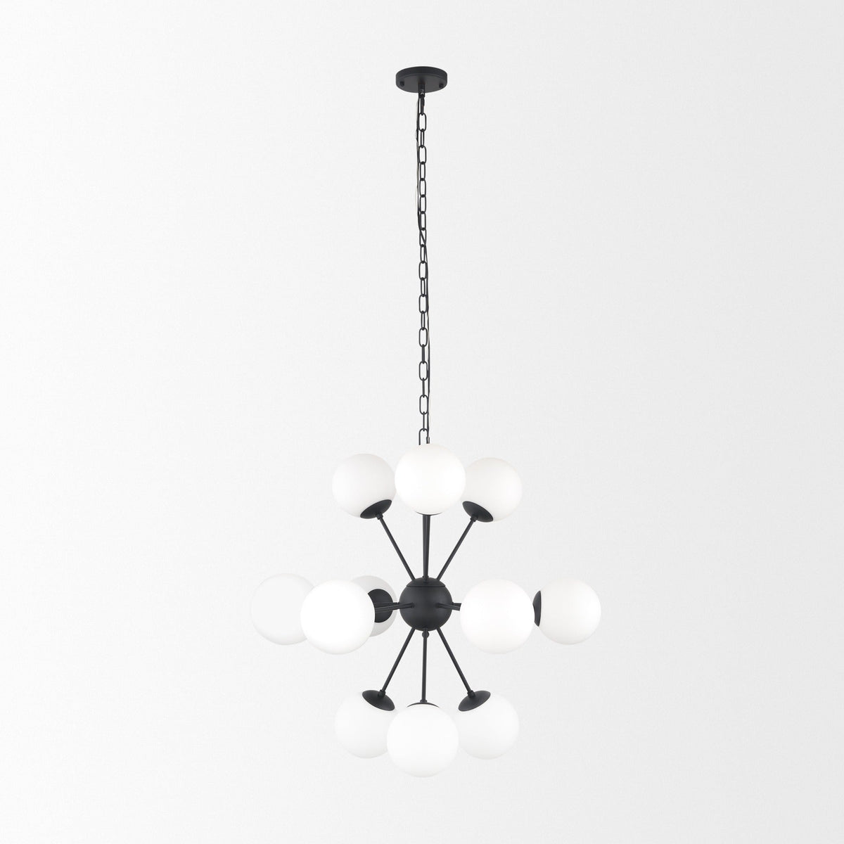 Barbara Matte Black Metal w/ Frosted Glass Globes 11 - Light Chandelier - Dekor Butik