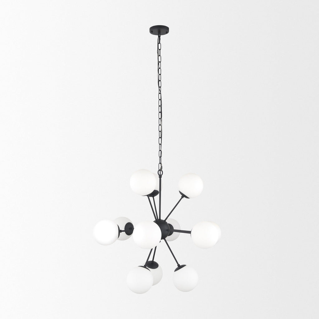 Barbara Matte Black Metal w/ Frosted Glass Globes 11 - Light Chandelier - Dekor Butik