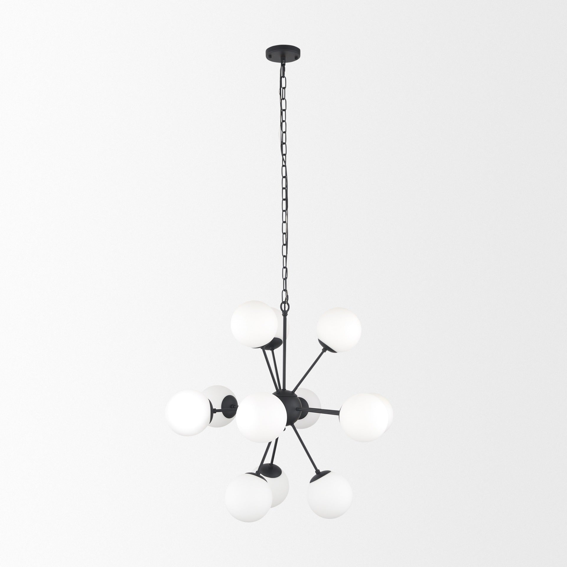 Barbara Matte Black Metal w/ Frosted Glass Globes 11 - Light Chandelier - Dekor Butik