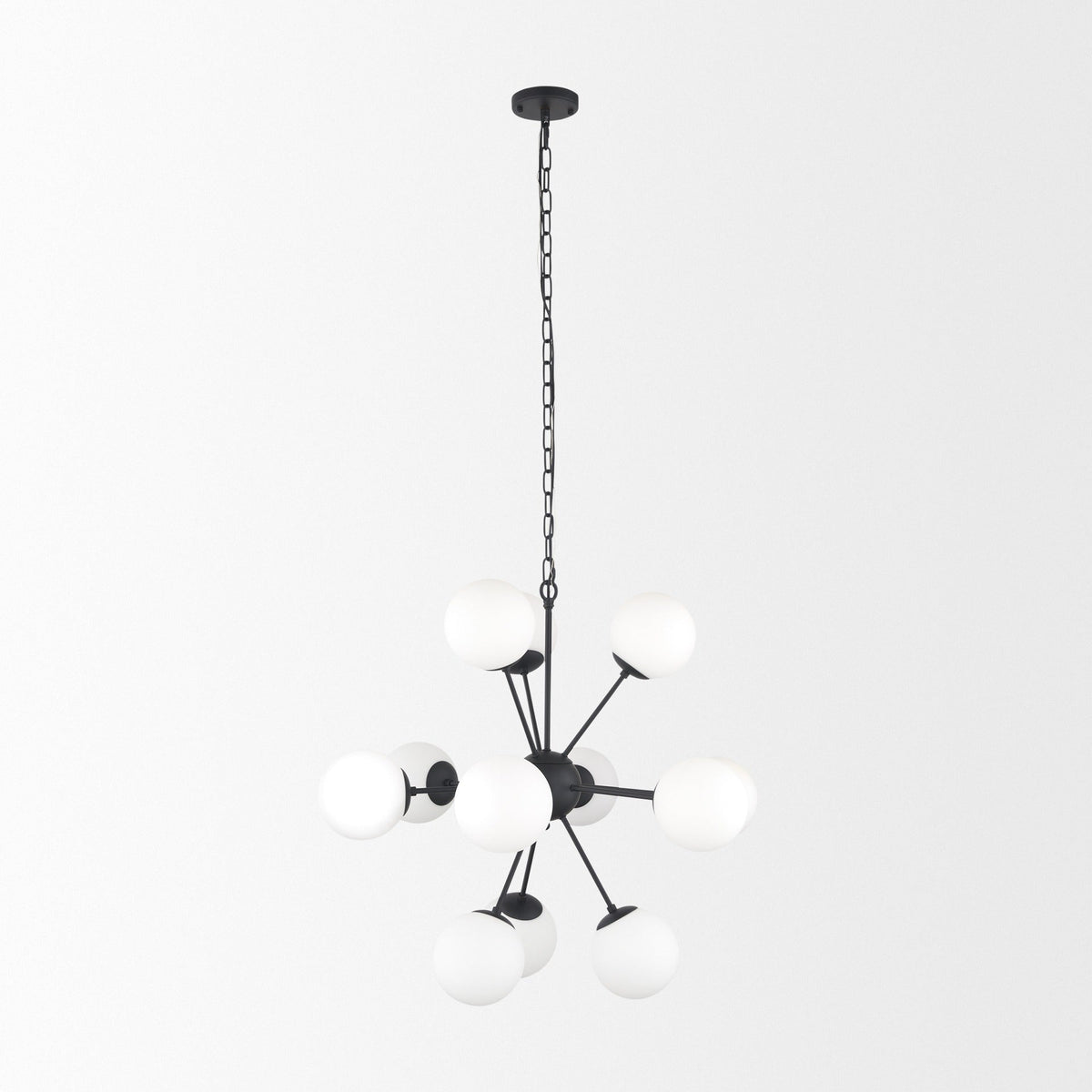 Barbara Matte Black Metal w/ Frosted Glass Globes 11 - Light Chandelier - Dekor Butik