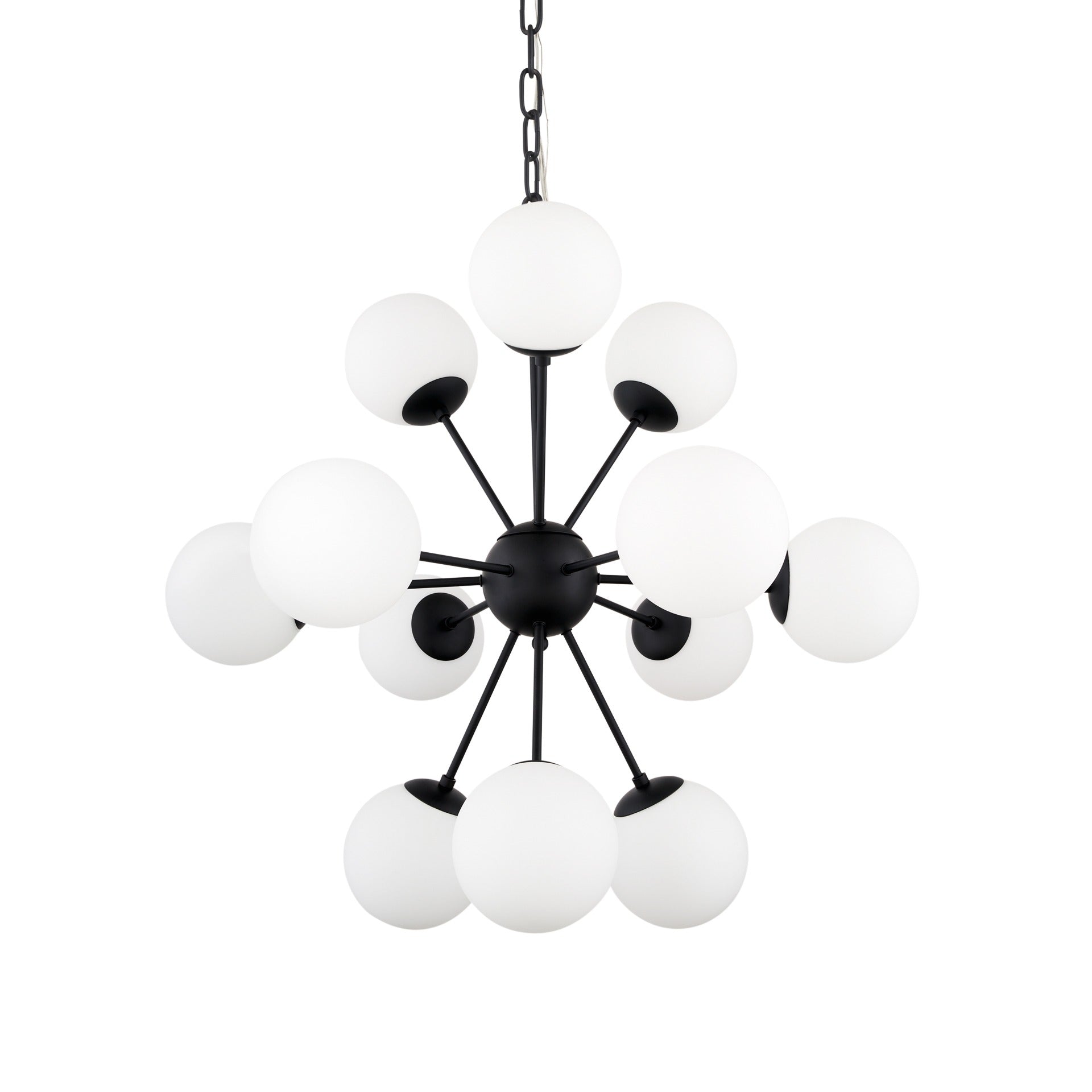 Barbara Matte Black Metal w/ Frosted Glass Globes 11 - Light Chandelier - Dekor Butik