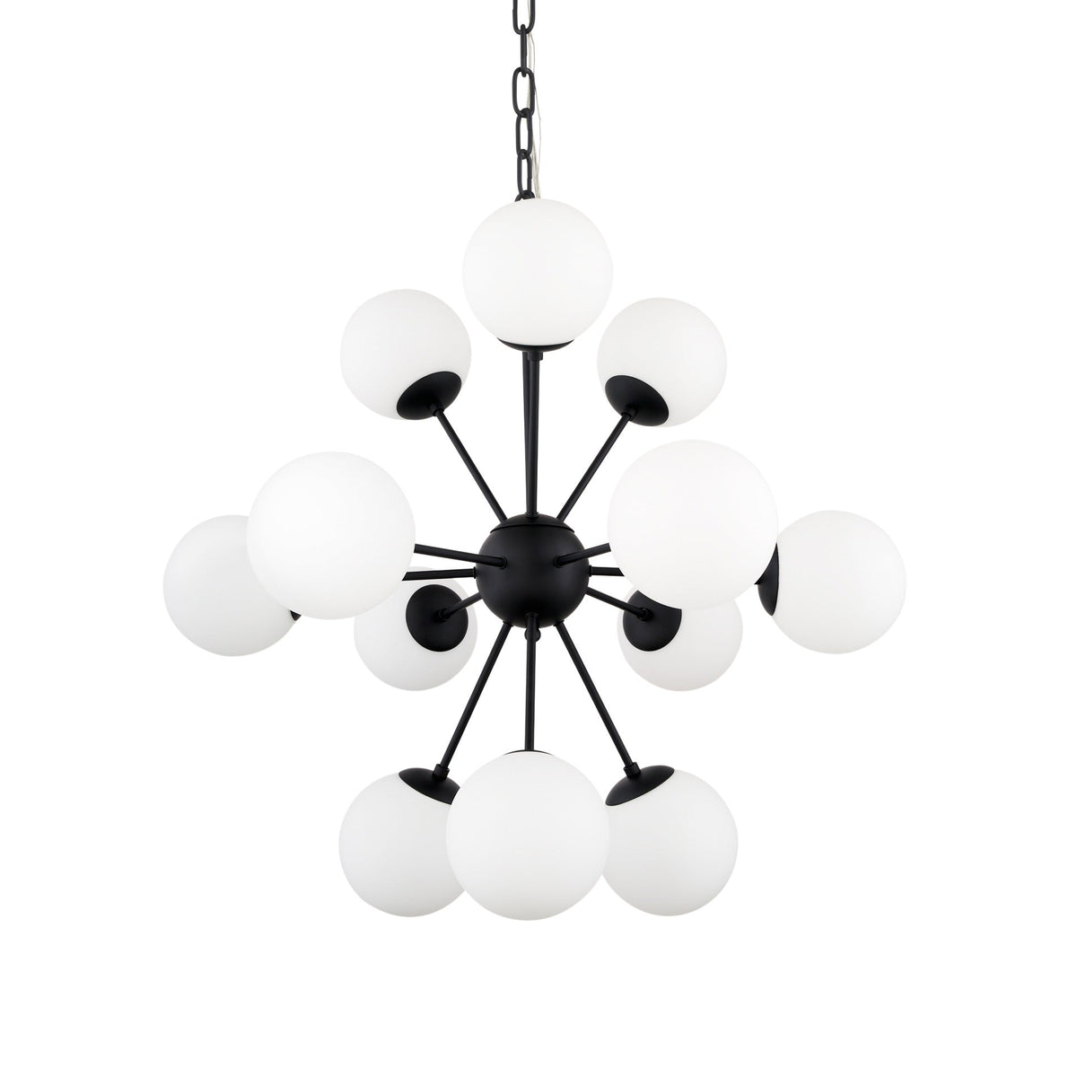 Barbara Matte Black Metal w/ Frosted Glass Globes 11 - Light Chandelier - Dekor Butik