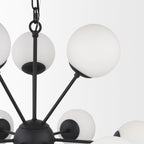 Barbara Matte Black Metal w/ Frosted Glass Globes 11 - Light Chandelier - Dekor Butik