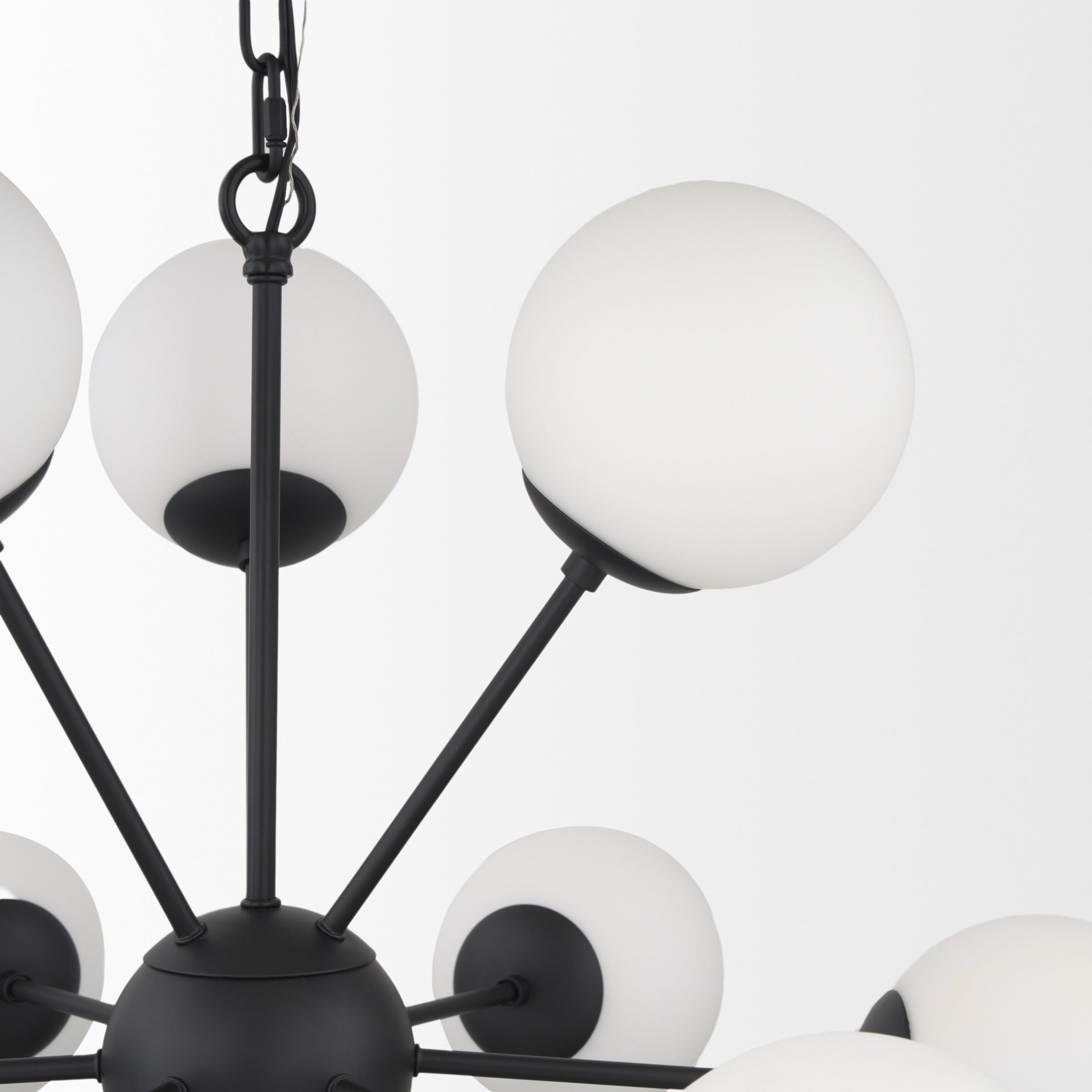 Barbara Matte Black Metal w/ Frosted Glass Globes 11 - Light Chandelier - Dekor Butik