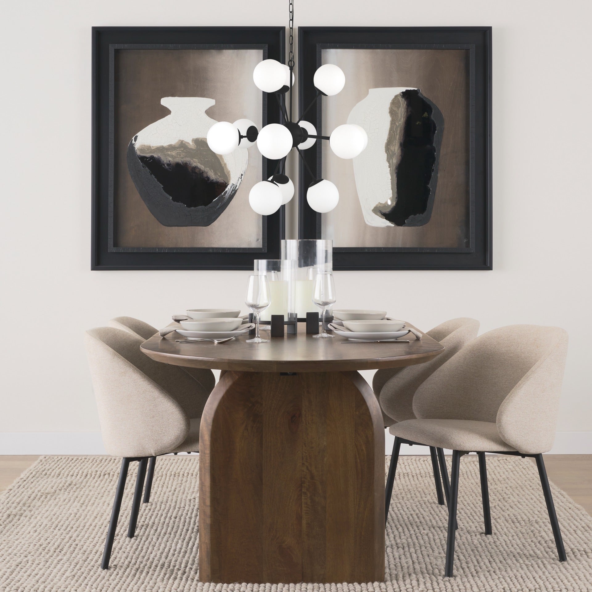 Barbara Matte Black Metal w/ Frosted Glass Globes 11 - Light Chandelier - Dekor Butik