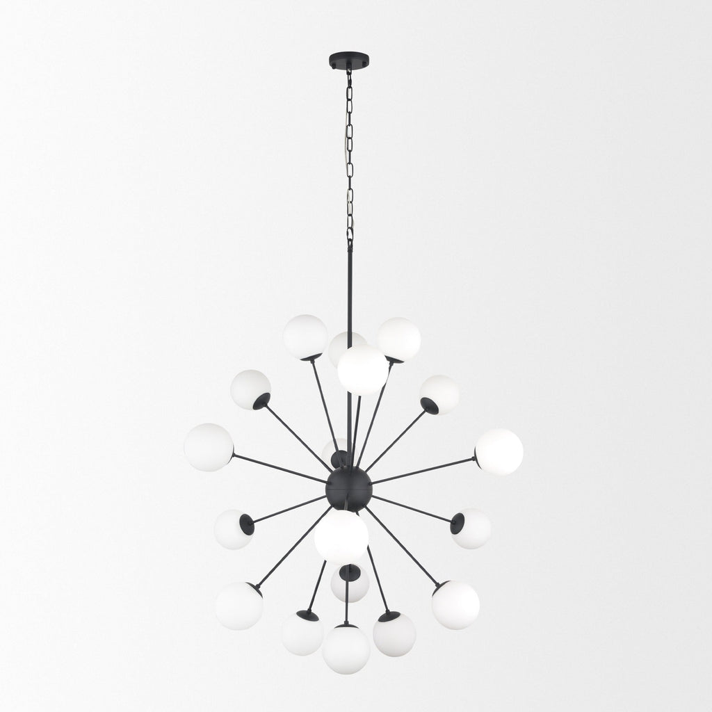 Barbara Matte Black Metal w/ Frosted Glass Globes 18 - Light Chandelier - Dekor Butik