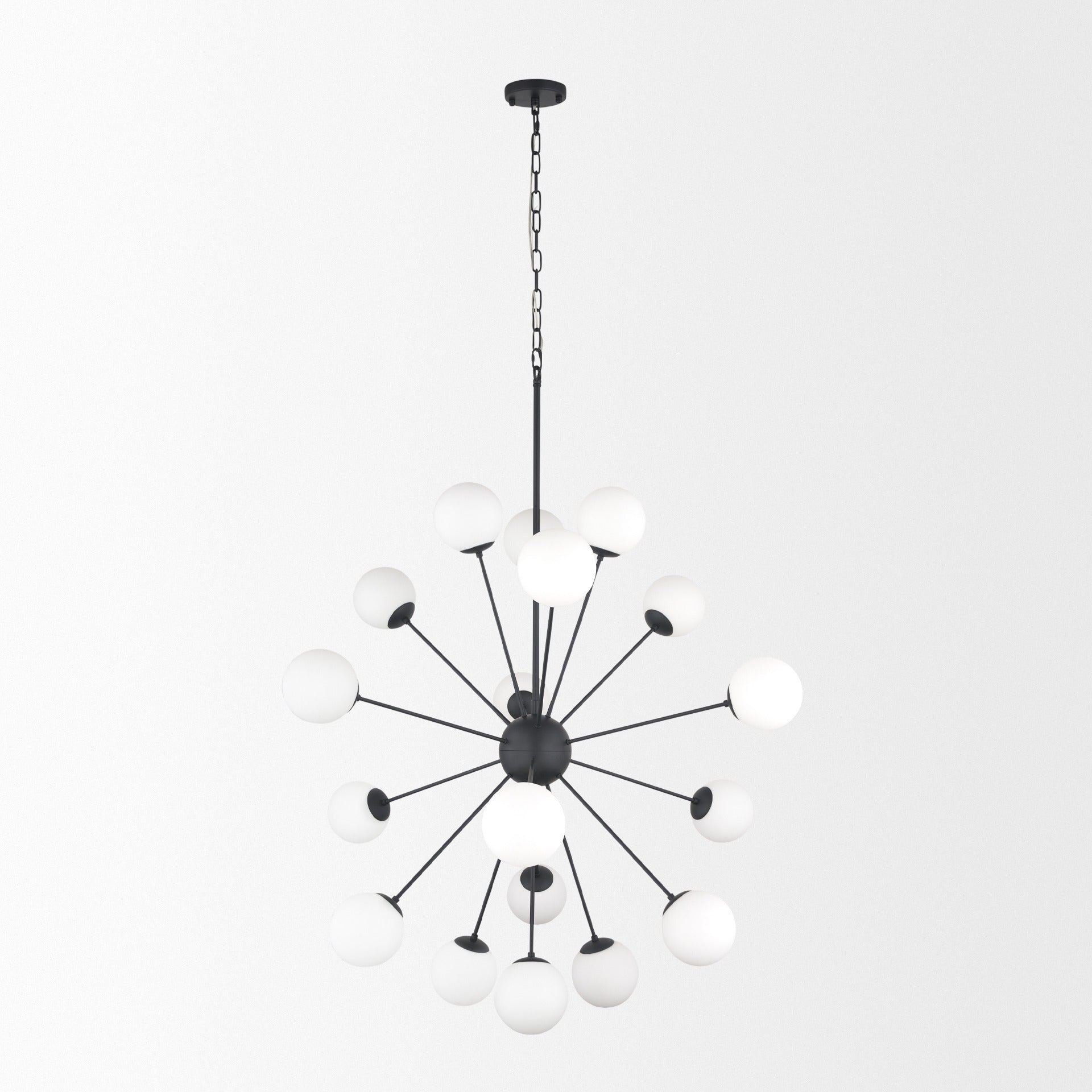 Barbara Matte Black Metal w/ Frosted Glass Globes 18 - Light Chandelier - Dekor Butik