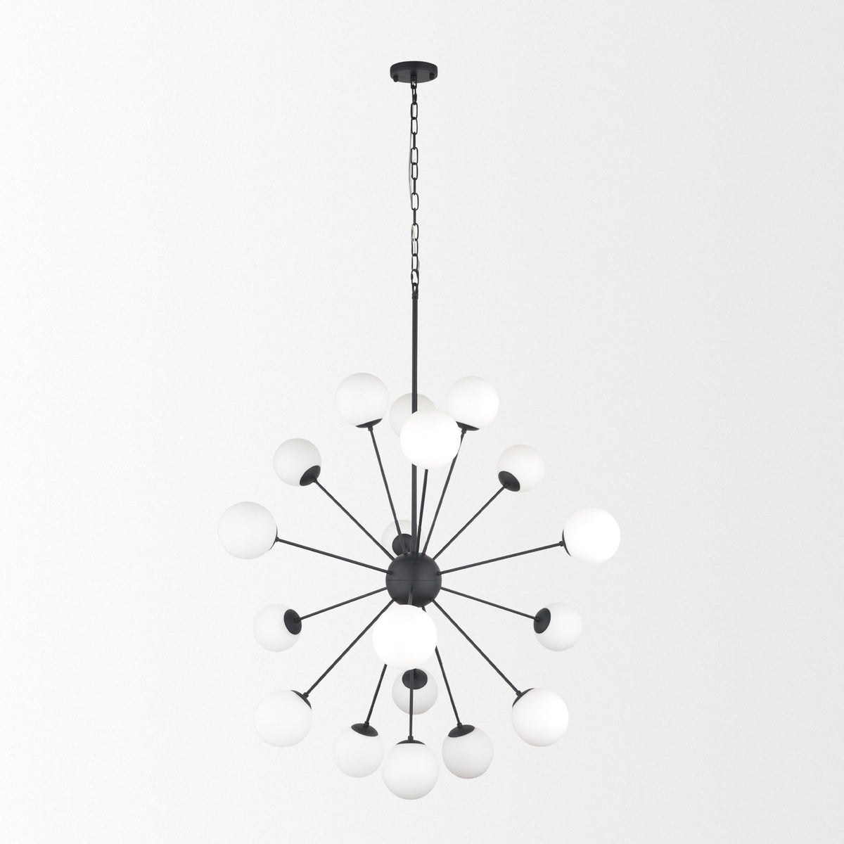 Barbara Matte Black Metal w/ Frosted Glass Globes 18 - Light Chandelier - Dekor Butik