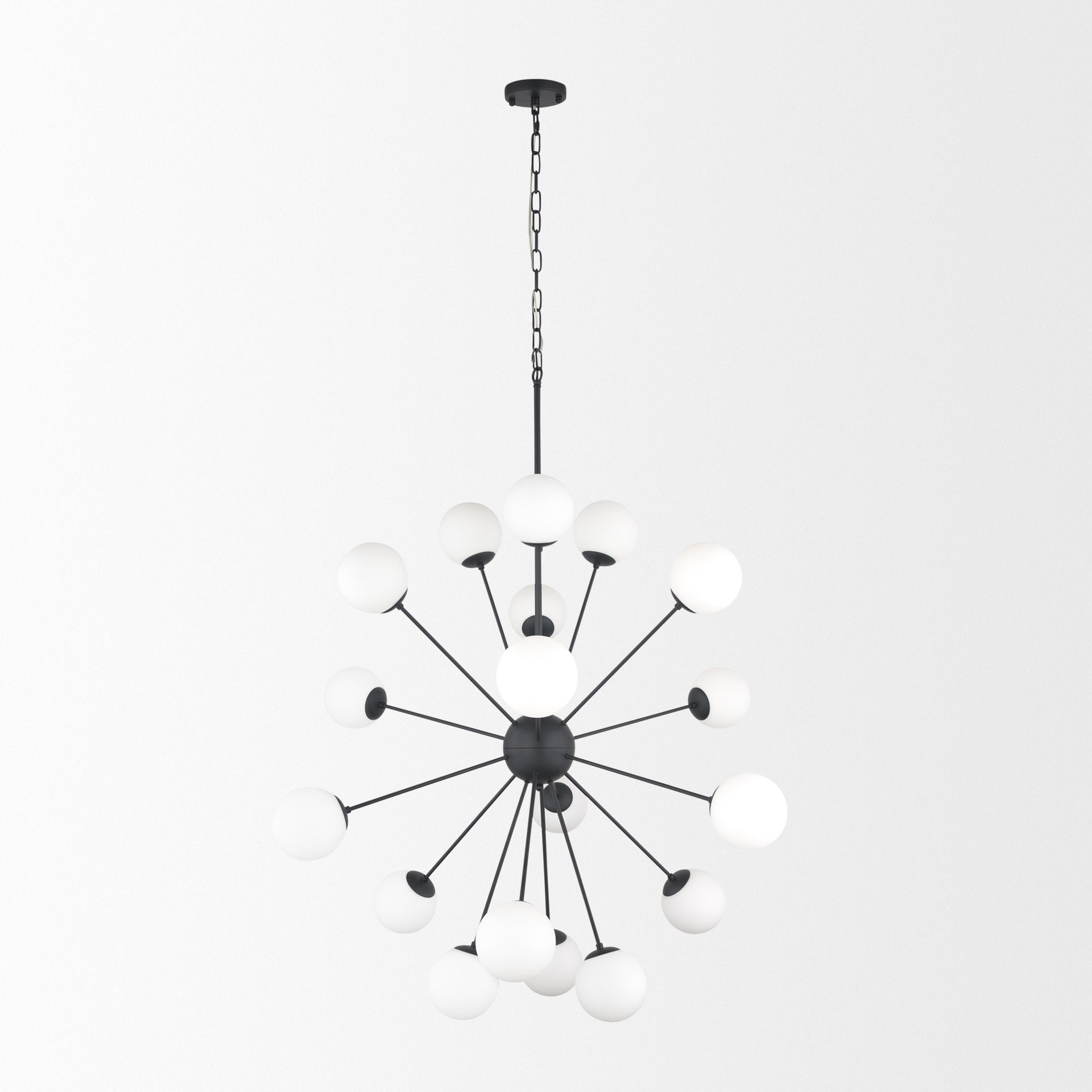 Barbara Matte Black Metal w/ Frosted Glass Globes 18 - Light Chandelier - Dekor Butik